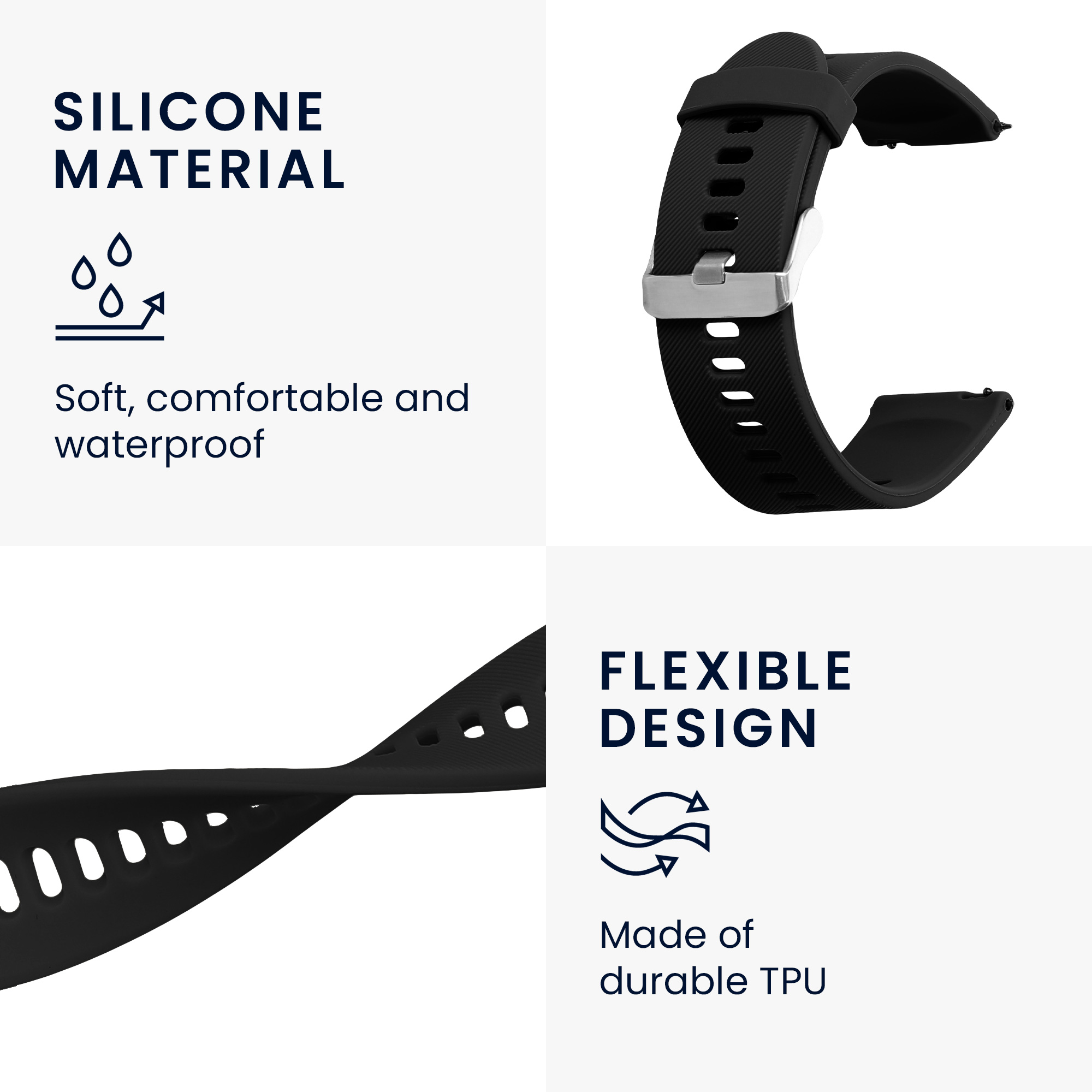 Řemínek na hodinky kwmobile silikonový pro Xiaomi Watch S4/S4 Sport/S3/S2/Watch S1 Active/Redmi Watch 5 Active, černá / černá, 2