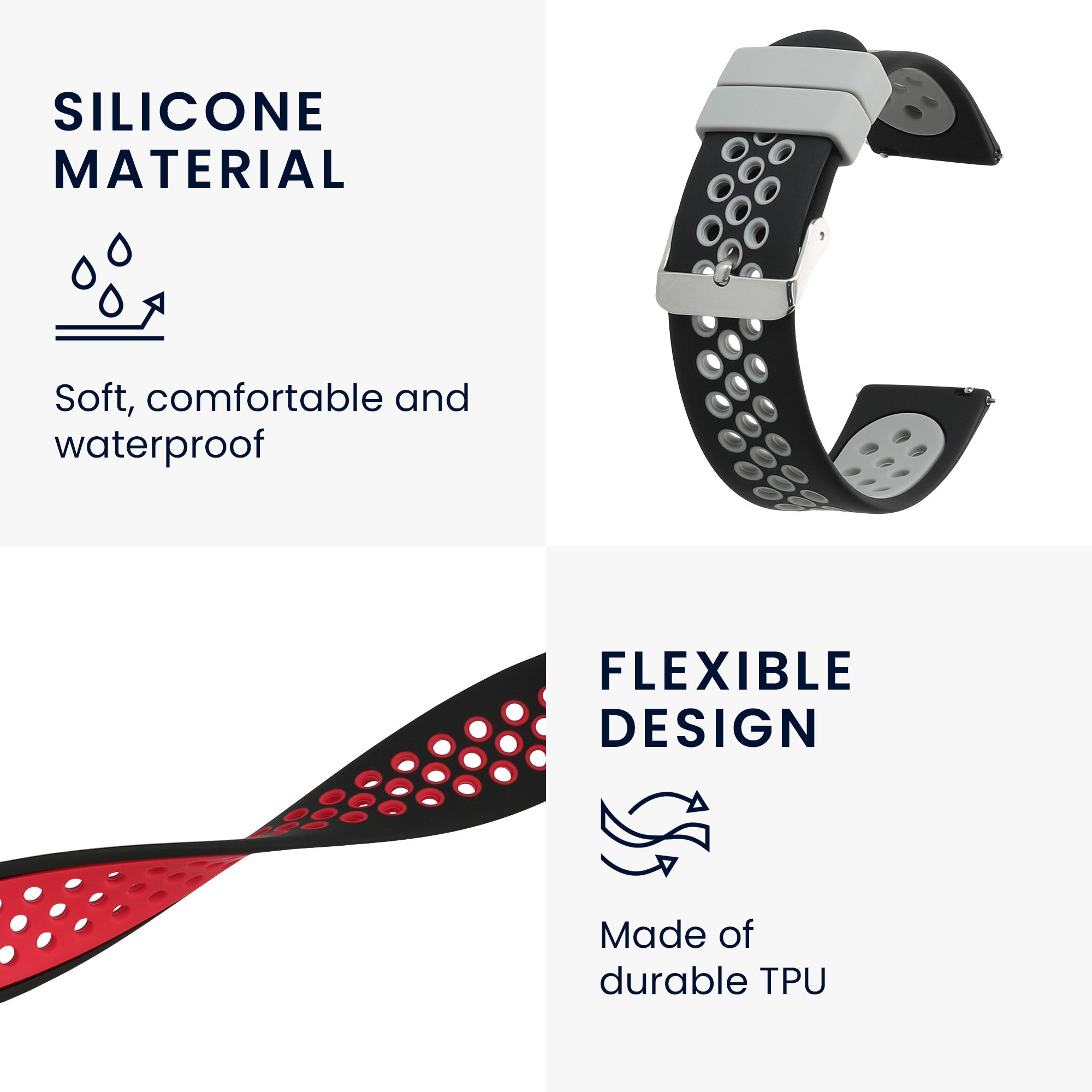 2x Řemínek na chytré hodinky kwmobile pro Fossil Gen 6 Men's Smartwatch - černá / šedá / černá / červená