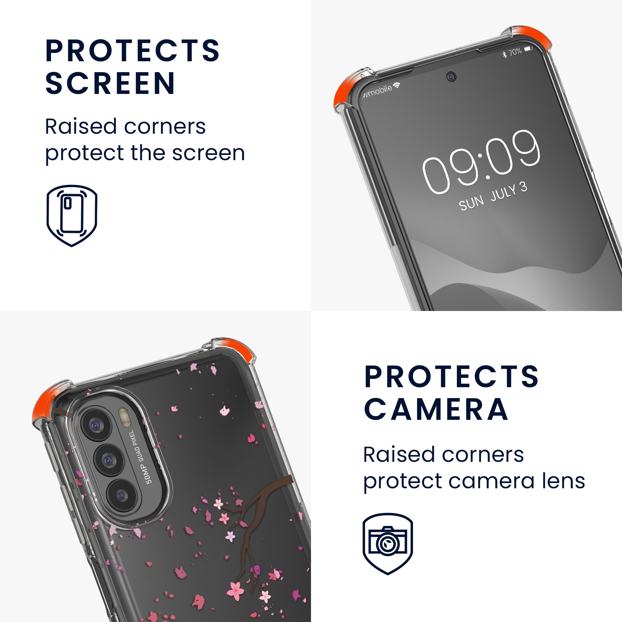 Kryt s popruhem kwmobile pro Motorola Moto G31 / Moto G41 - Růžové třešňové květy / tmavě hnědá / transparentní