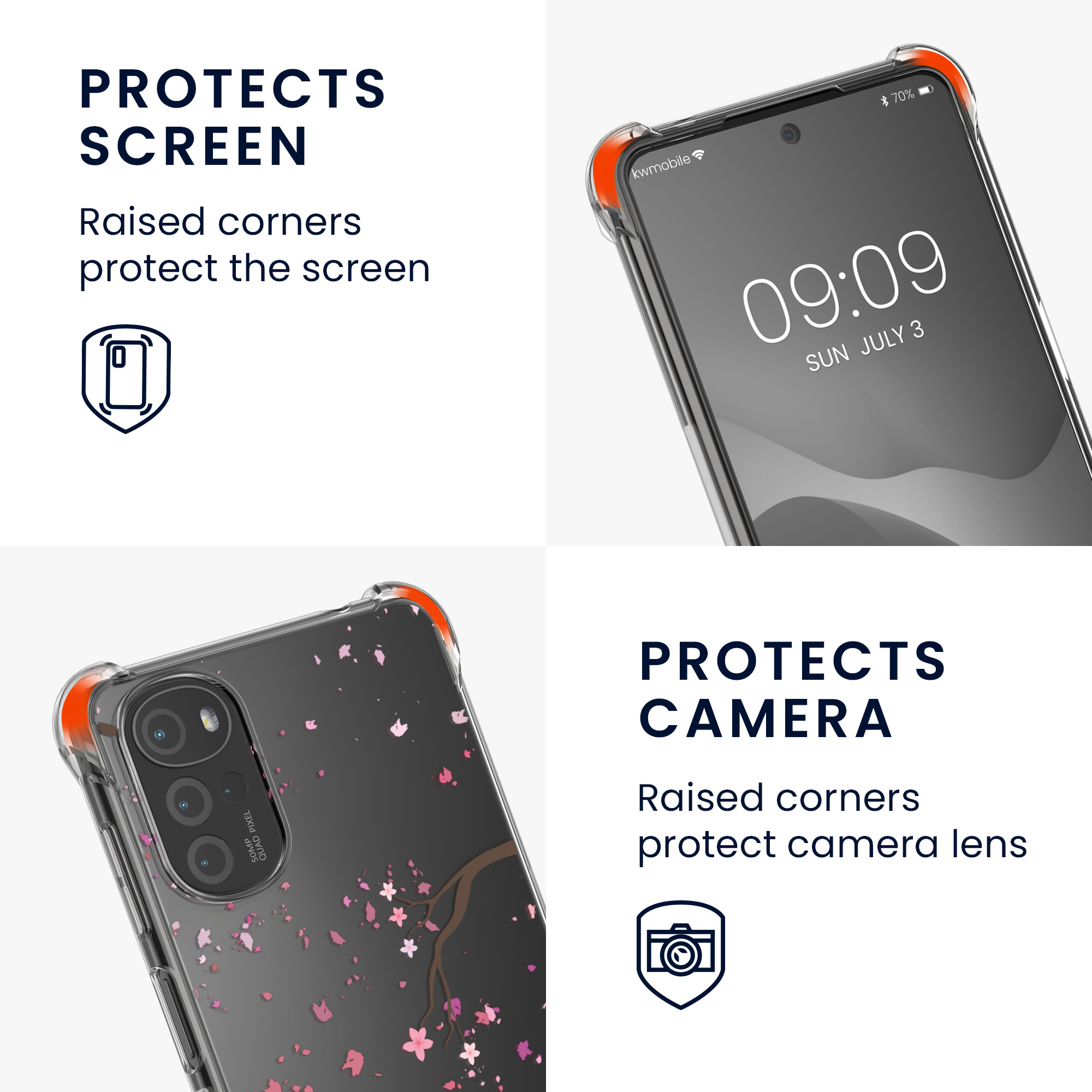 Kryt s popruhem kwmobile pro Motorola Moto G22 - Růžové třešňové květy / tmavě hnědá / transparentní