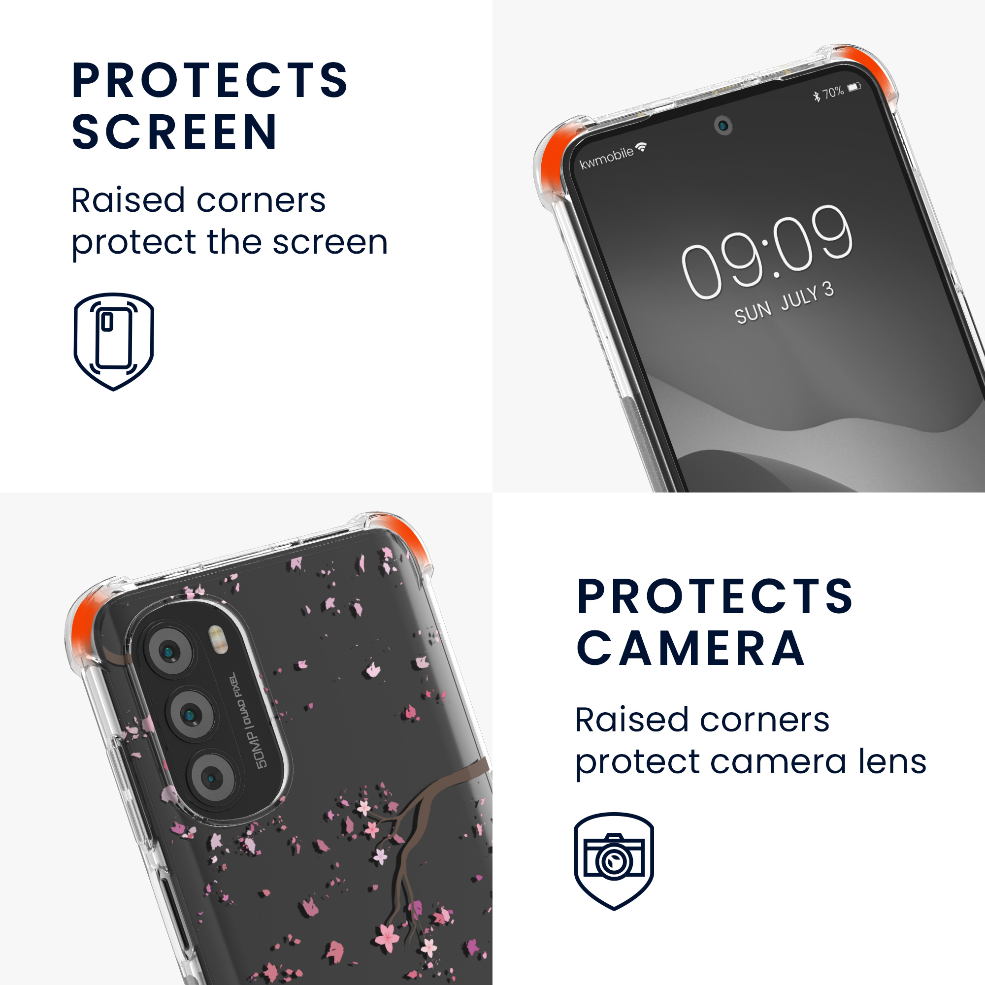 Kryt s popruhem kwmobile pro Motorola Moto G52 / Moto G82 5G - Růžové třešňové květy / tmavě hnědá / transparentní