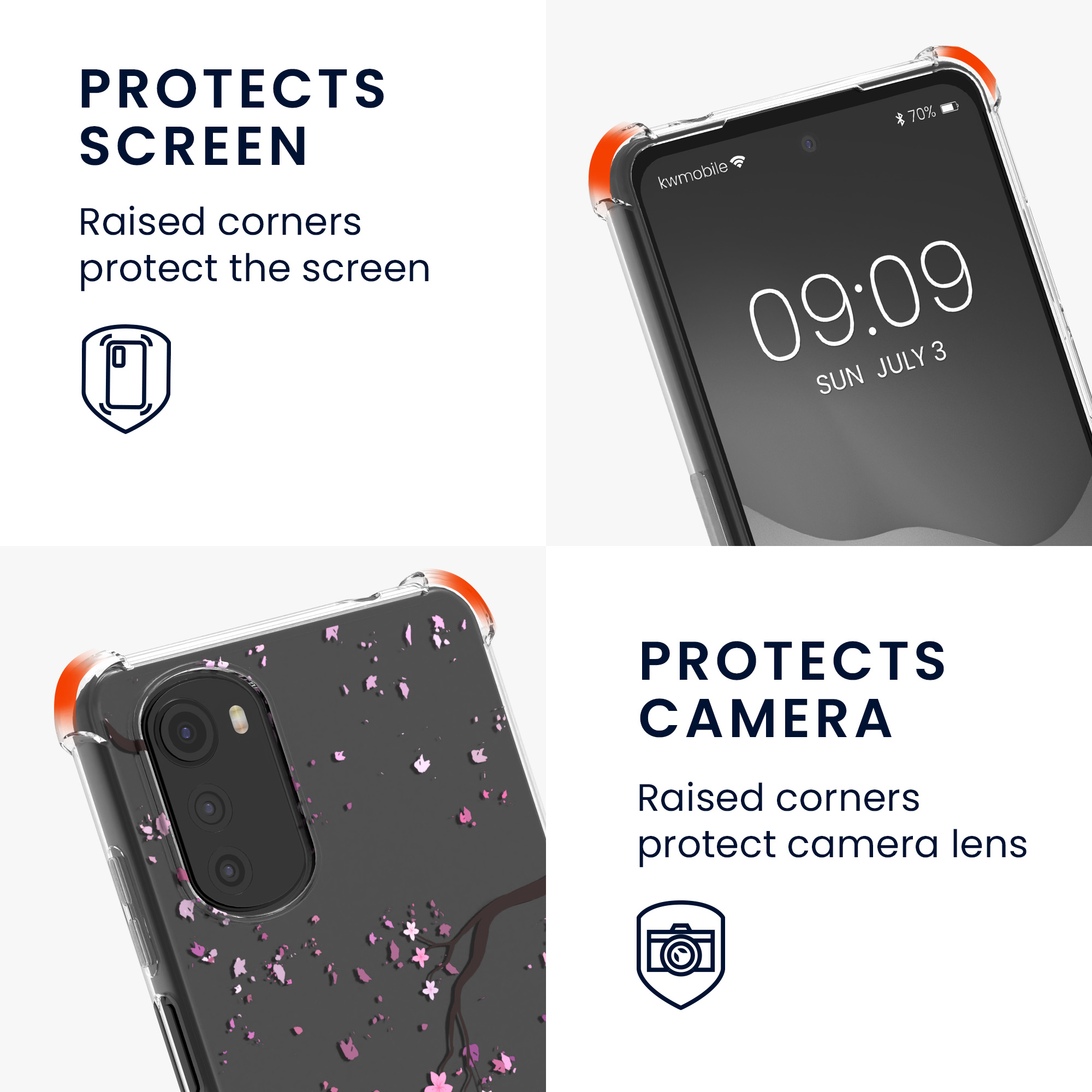 Kryt s popruhem kwmobile pro Motorola Moto E32 / Moto E32s - Růžové třešňové květy / tmavě hnědá / transparentní