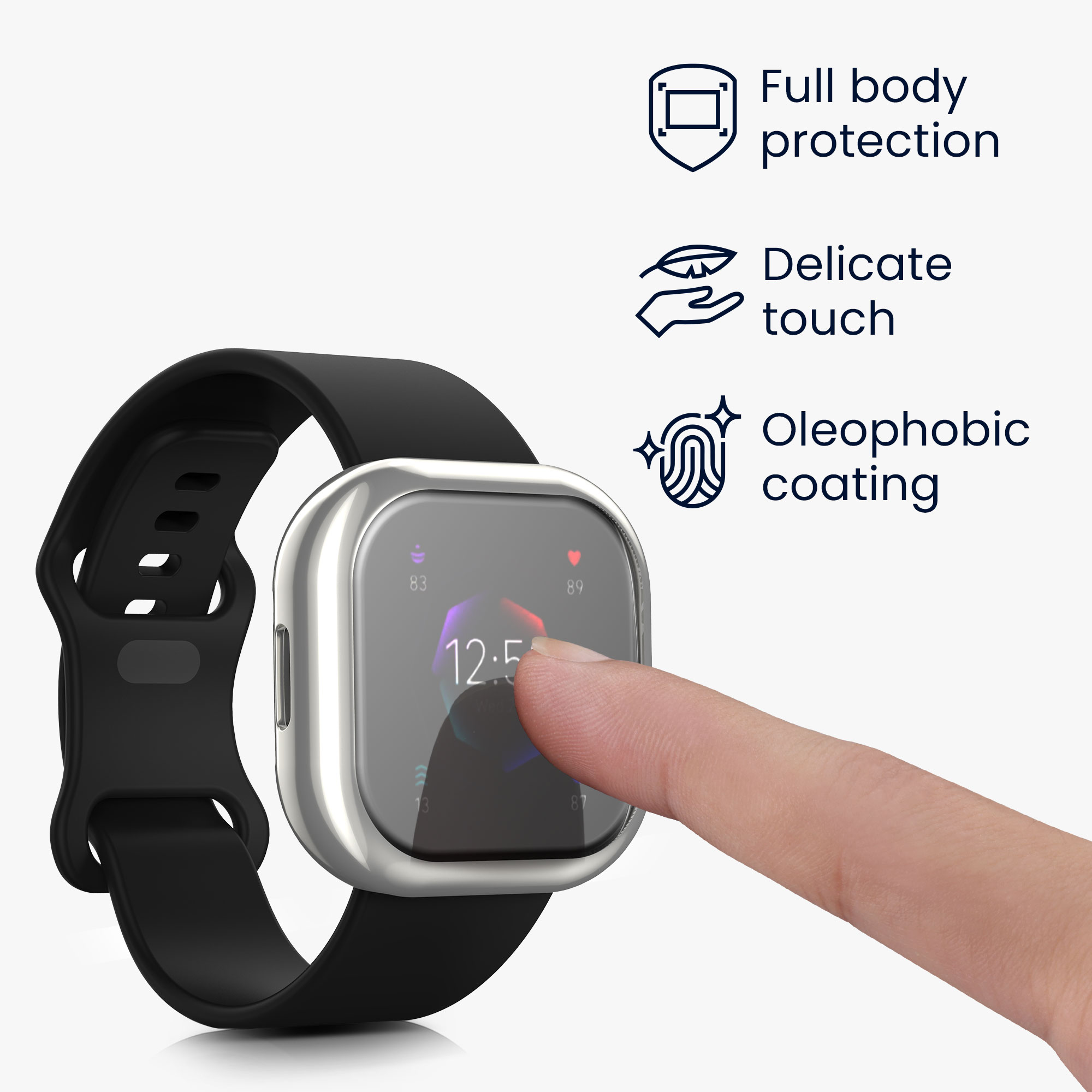 2 ks Ochranný kryt na hodinky kwmobile pro Fitbit Versa 4 / Sense 2 - černá / stříbrná