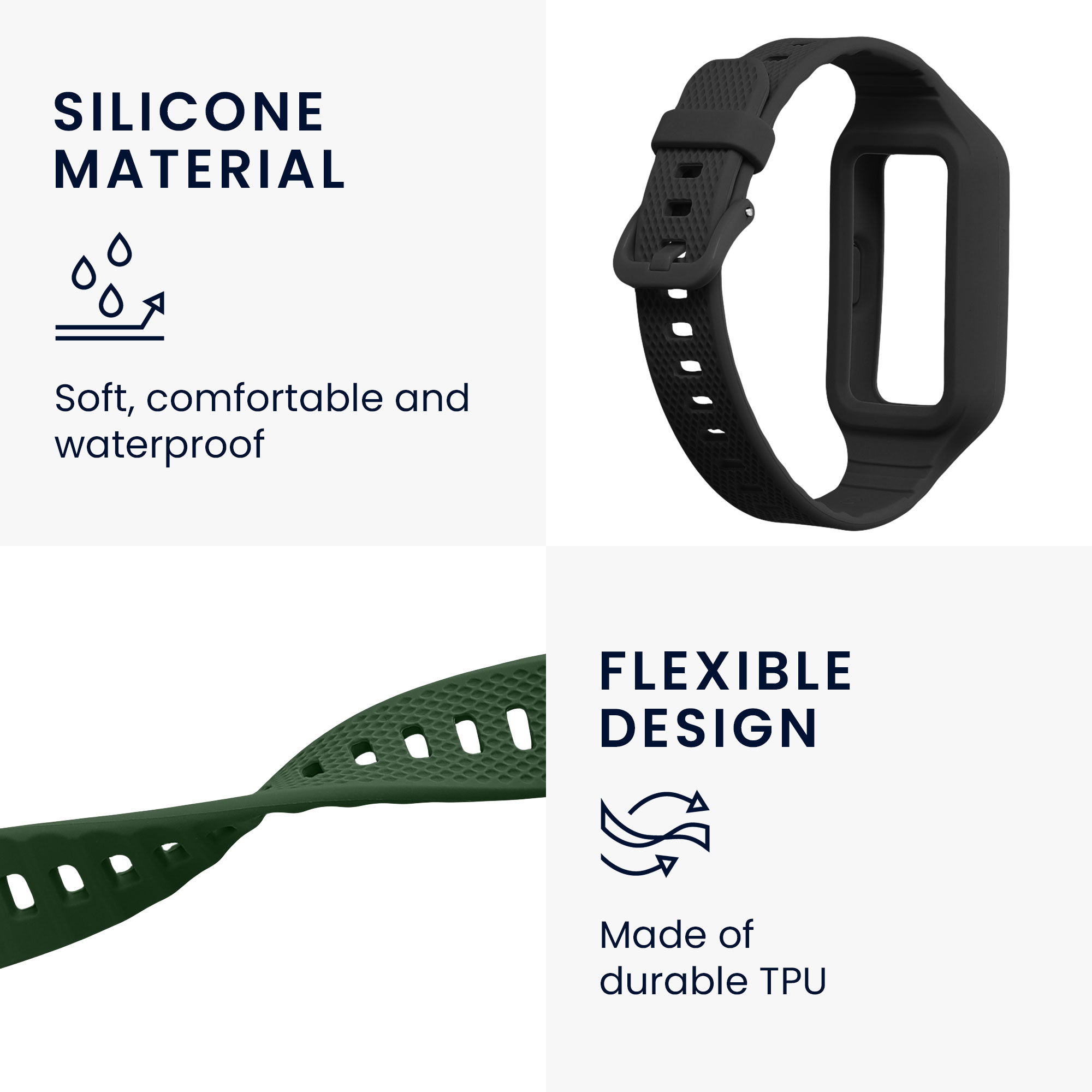 Sada řemínků na chytré hodinky Huawei Band 7 / Band 6 / Honor Band 6 2 ks černo-tmavě zelené