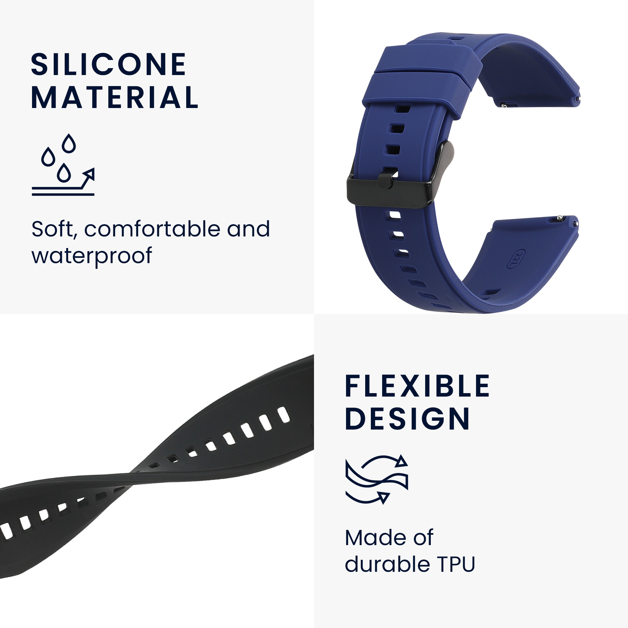 Řemínek na hodinky kwmobile silikonový pro Xiaomi Watch S4/S4 Sport/S3/S2/Watch S1 Active/Redmi Watch 5 Active, černá / tmavě