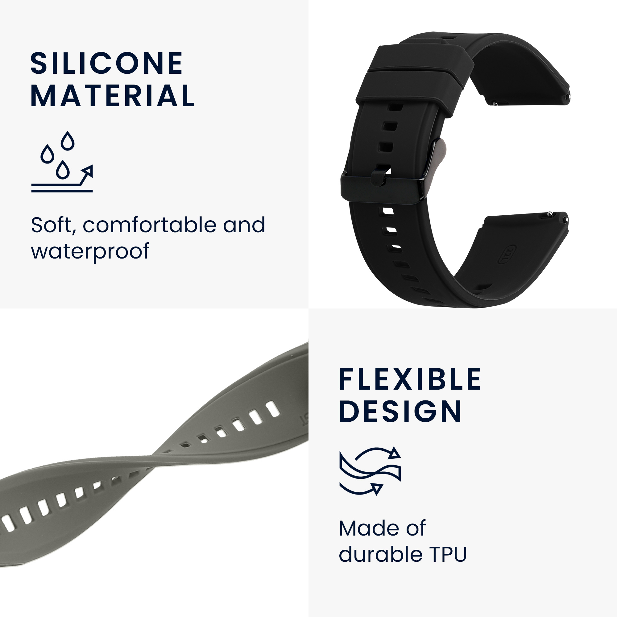 Řemínek na hodinky kwmobile silikonový pro Xiaomi Watch S4/S4 Sport/S3/S2/Watch S1 Active/Redmi Watch 5 Active, černá / šedá, 2 ks