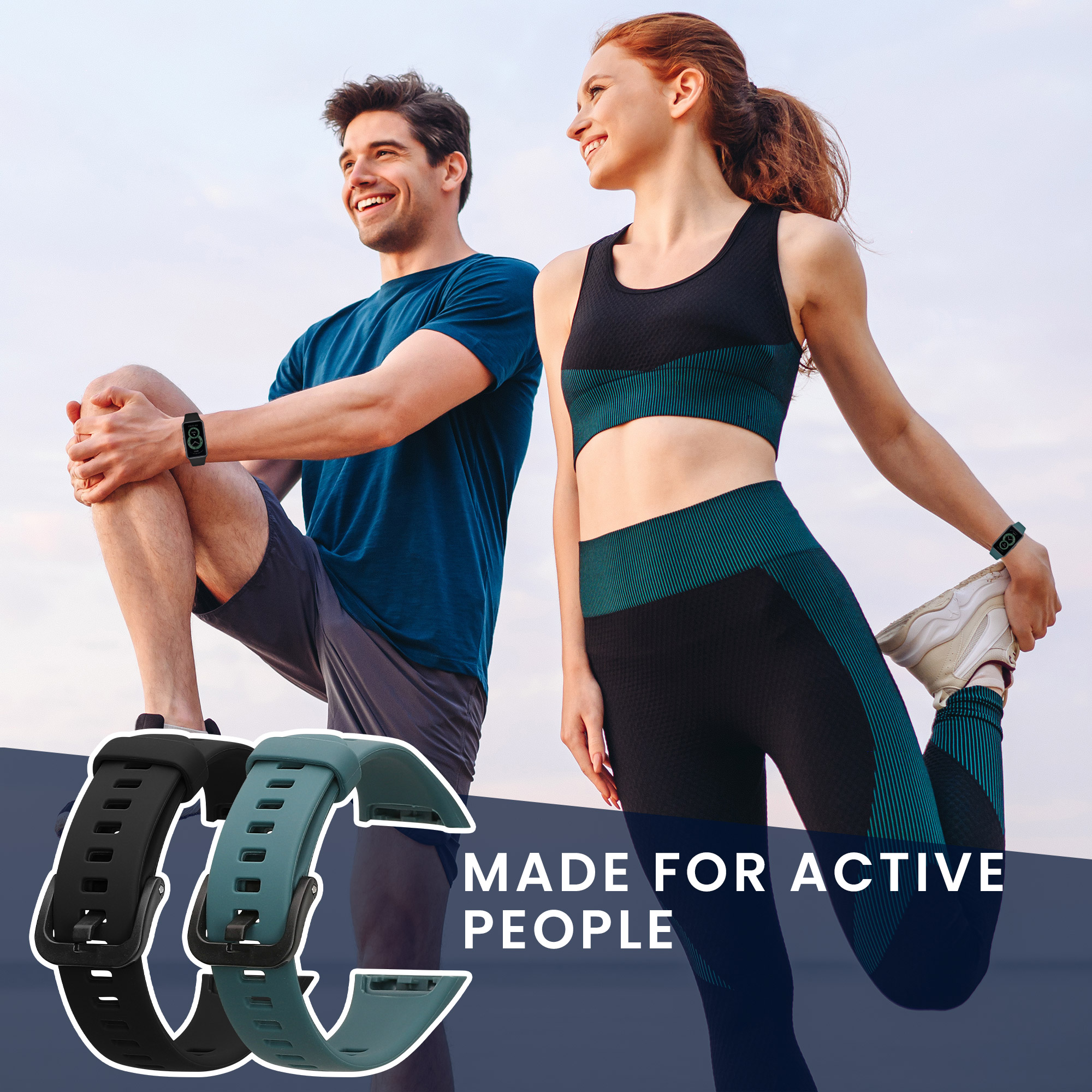 Řemínky pro Huawei Band 6 kwmobile silikonové - černá / mechově zelená