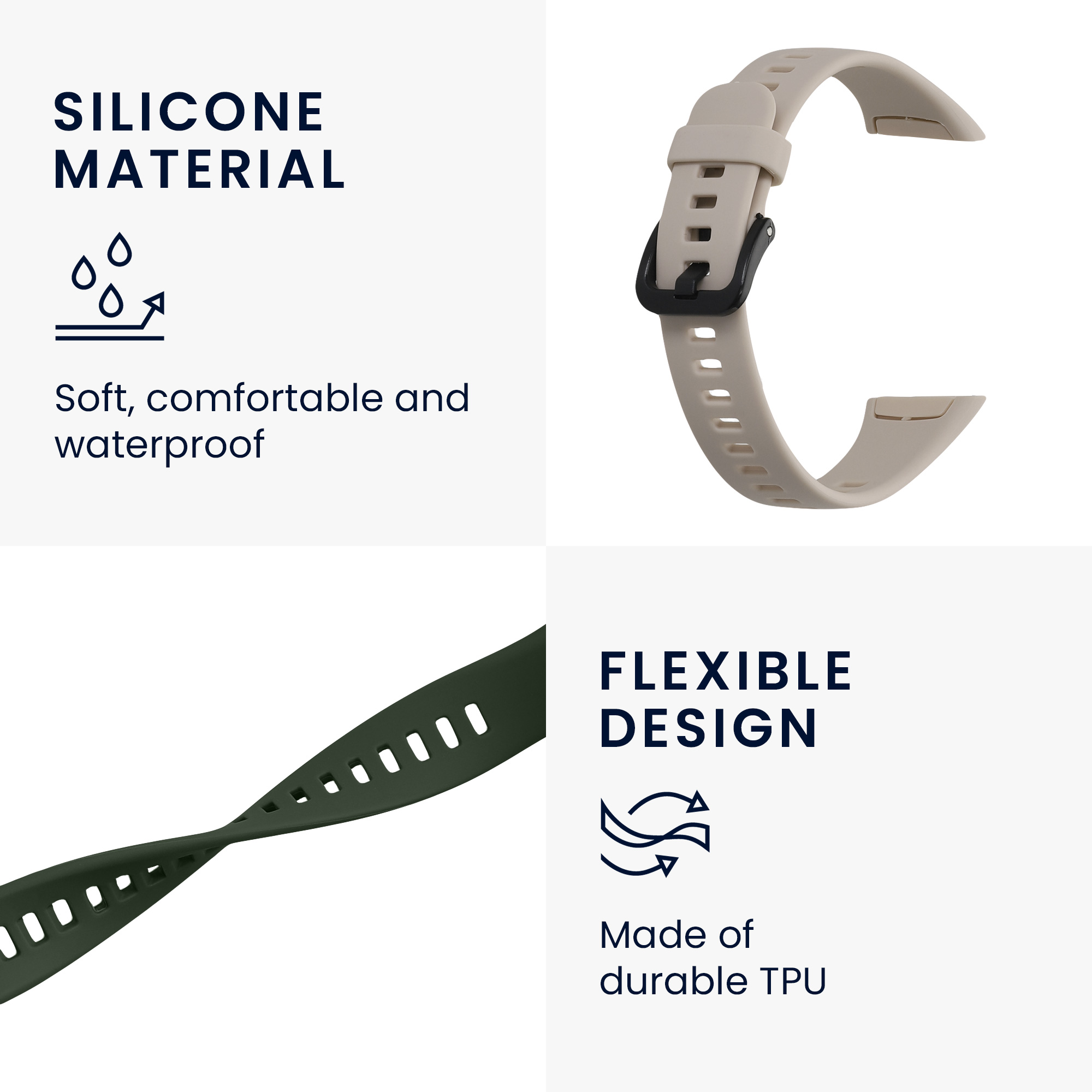 Řemínky pro Huawei Band 6 & 6 Pro / Honor Band 7 & 6 kwmobile silikonové - tmavě zelená / béžová