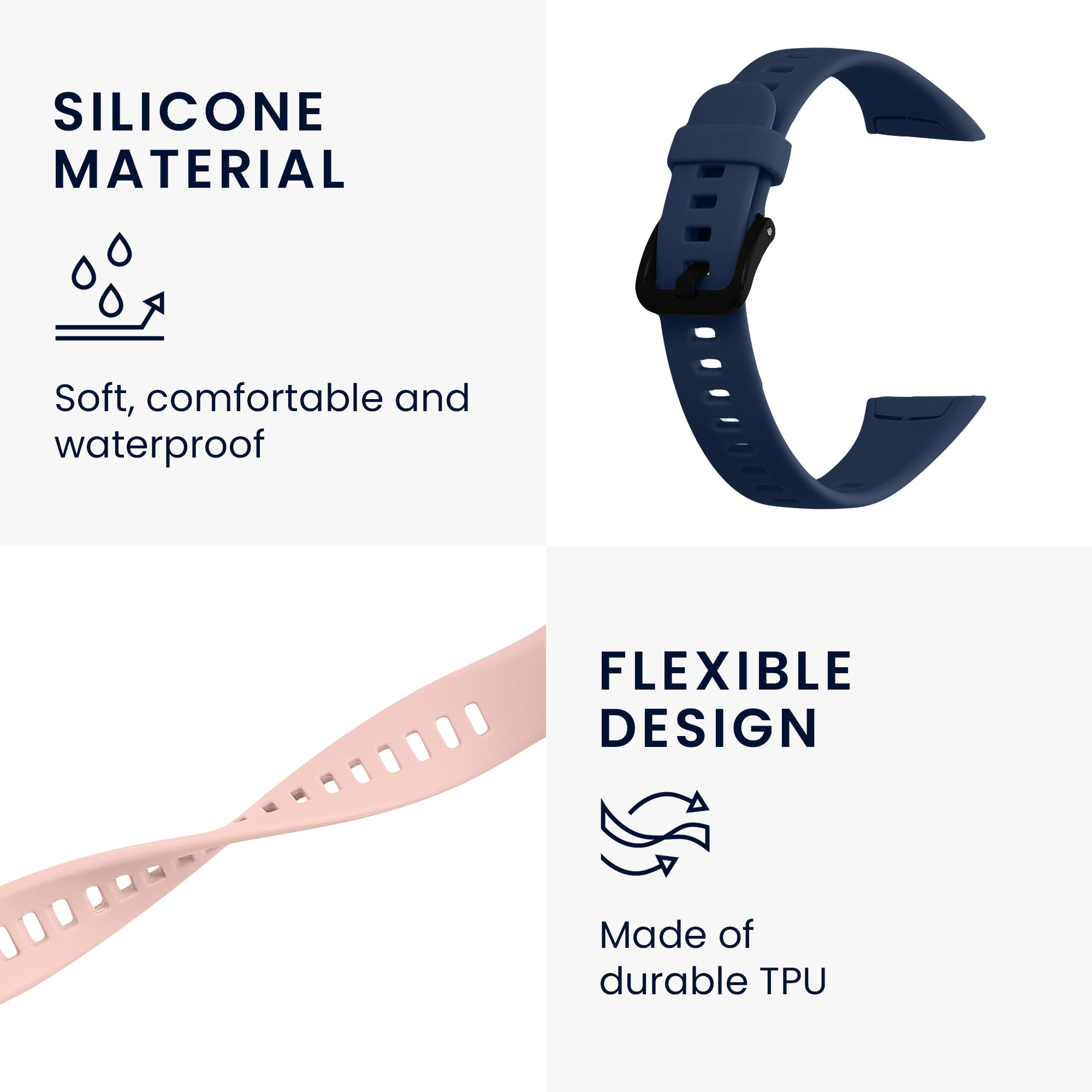 Sada řemínků na chytré hodinky Huawei Band 6 / 6 Pro / Honor Band 7 / 6 2 ks tmavě modro-pudrově růžové
