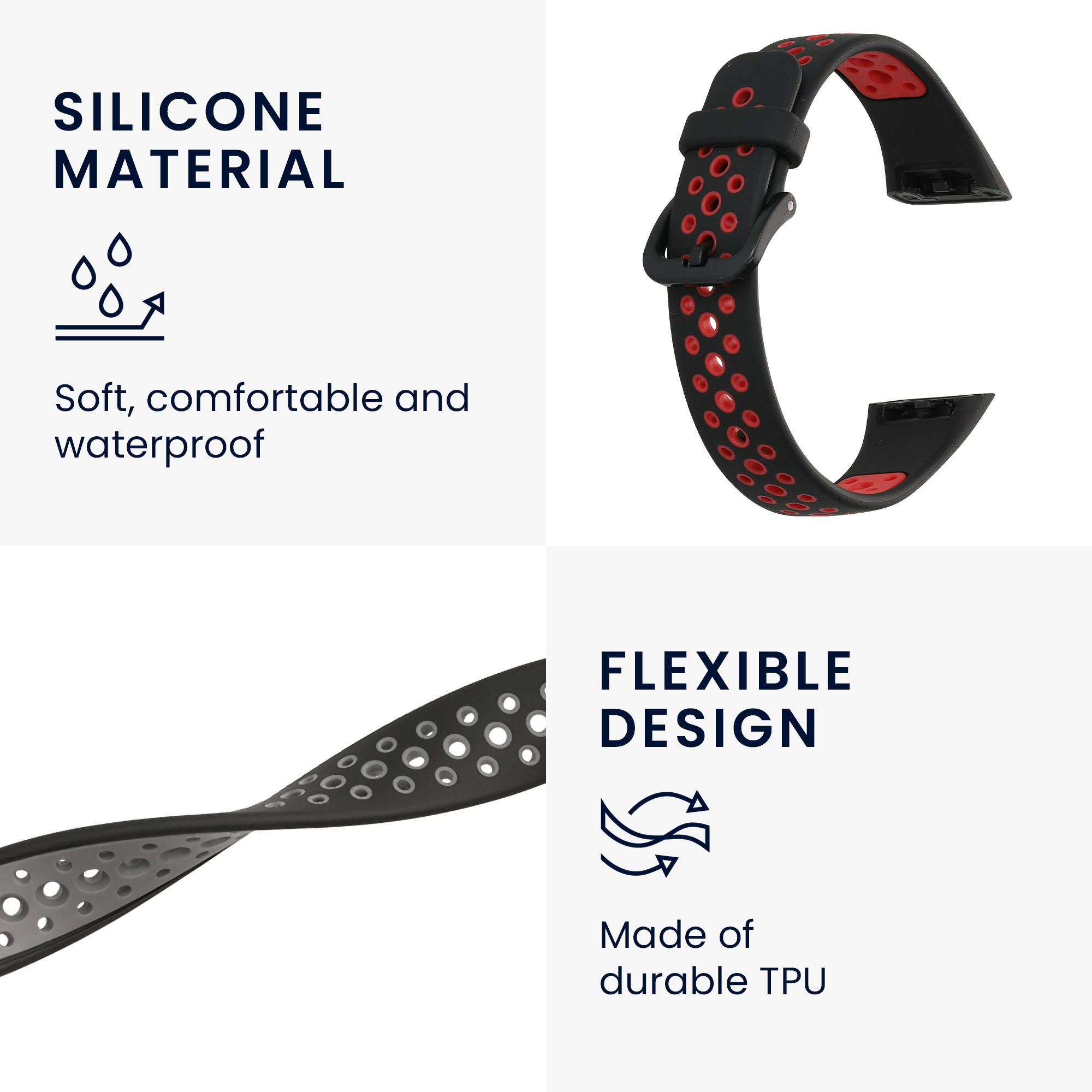 Sada řemínků na chytré hodinky Huawei Band 6 / 6 Pro / Honor Band 7 / 6 2 ks černo-červeno-černo-šedé