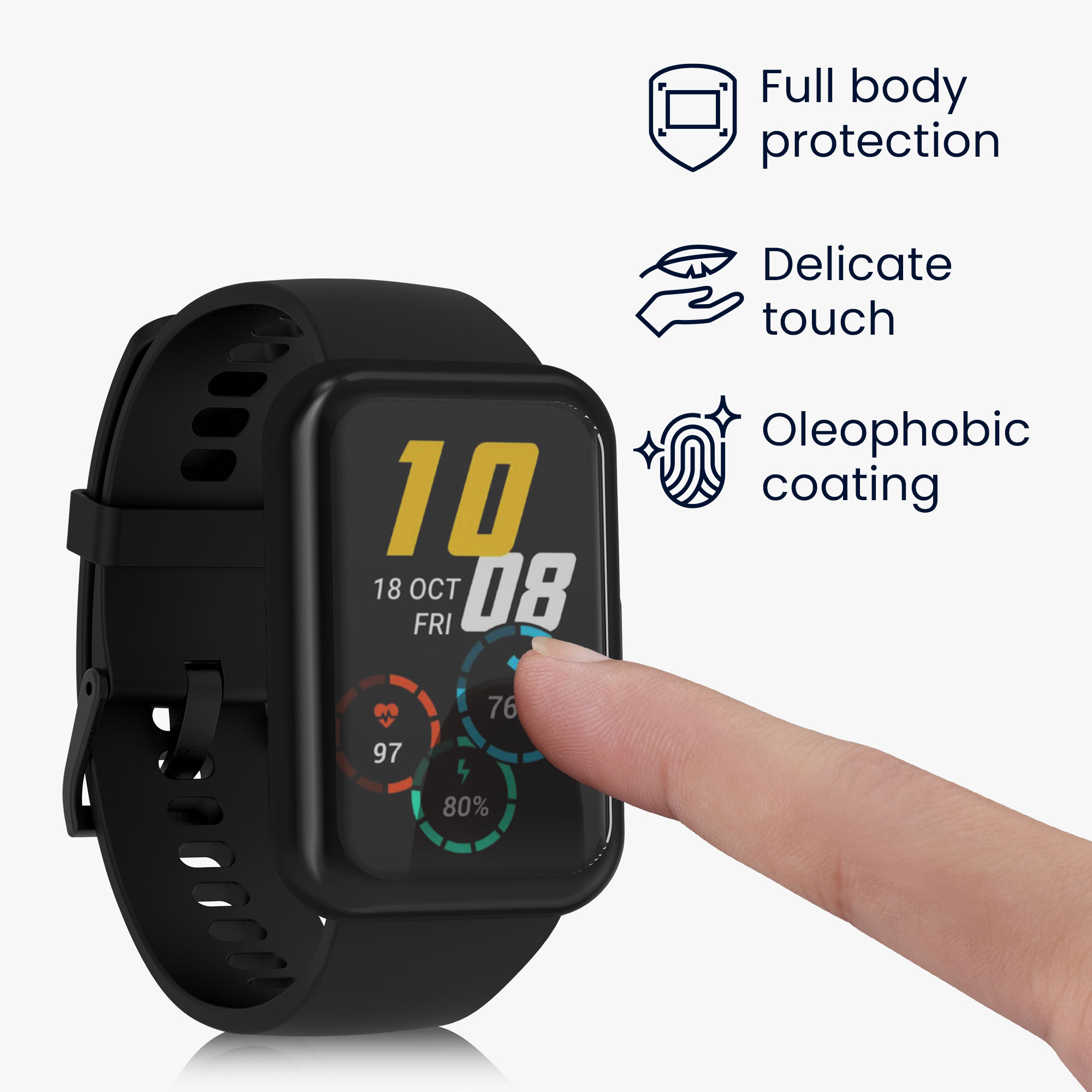 Silikonový kryt hodinky Huawei Watch Fit 2 ochranná fólie sada ks černá/stříbrná kwmobile