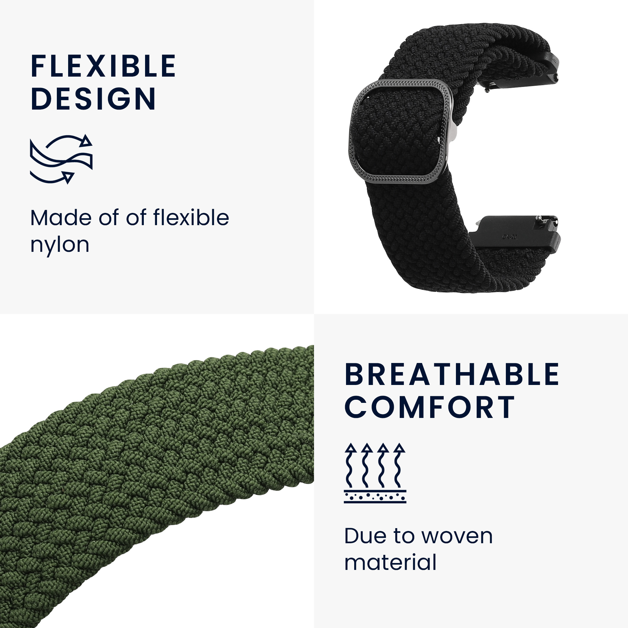 Řemínek na hodinky kwmobile nylonový pro Xiaomi Watch S4/S4 Sport/S3/S2/Watch S1 Active/Redmi Watch 5 Active, 2 ks