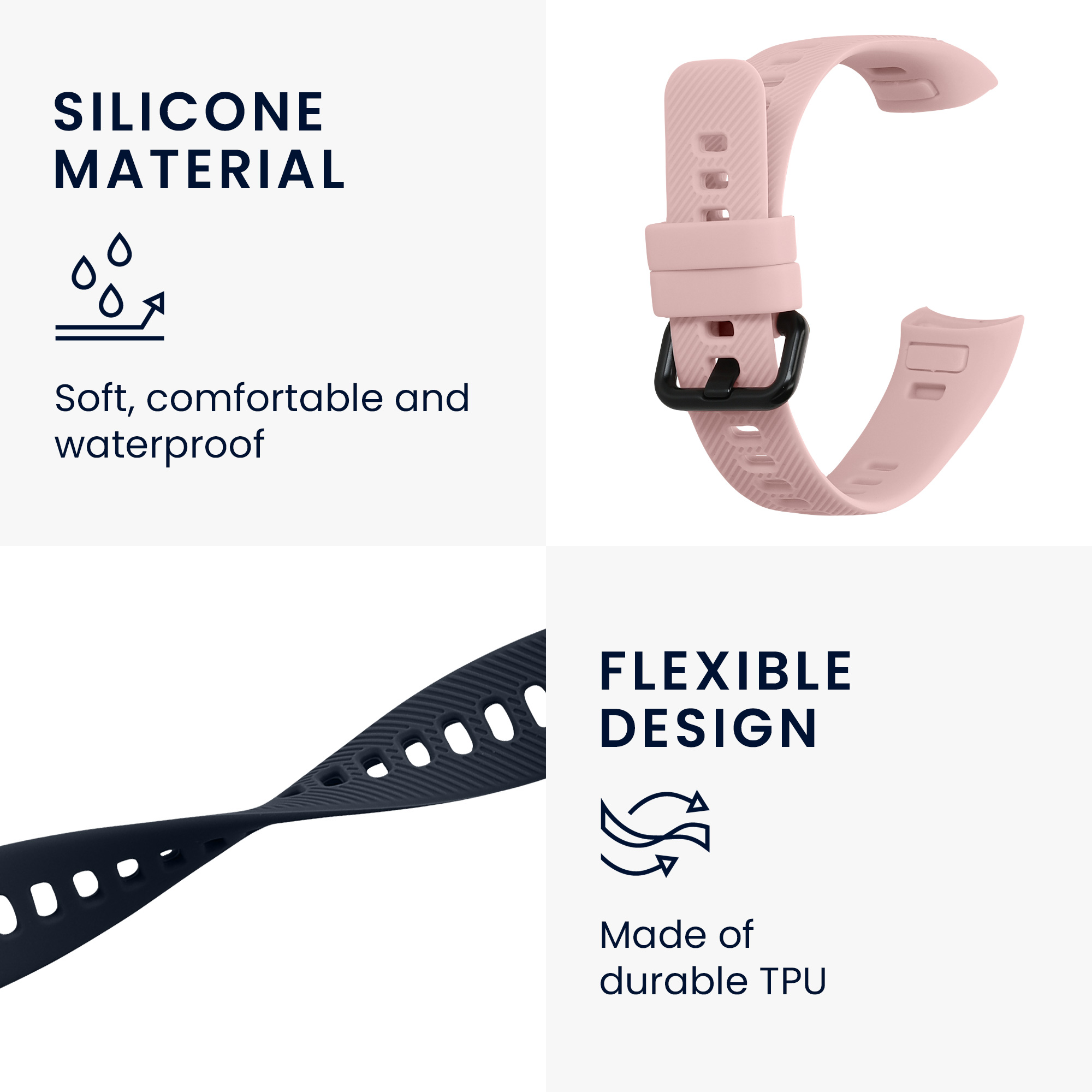 Řemínky pro HONOR Band 5 / Band 4 kwmobile silikonové - tmavě modrá / starorůžová