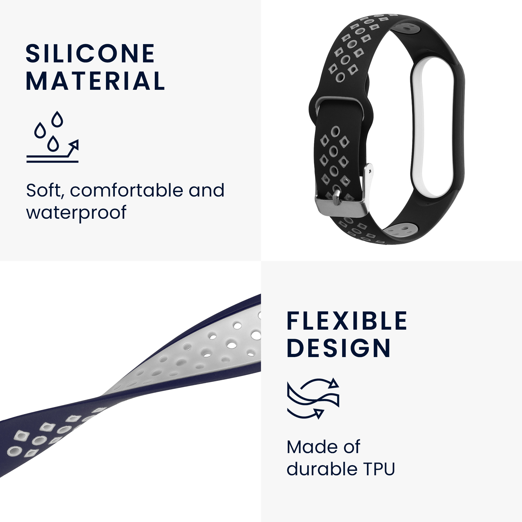 Řemínky pro Xiaomi Mi Smart Band 6 / Mi Band 6 / Band 5 kwmobile silikonové - černá / šedá / tmavě modrá / bílá