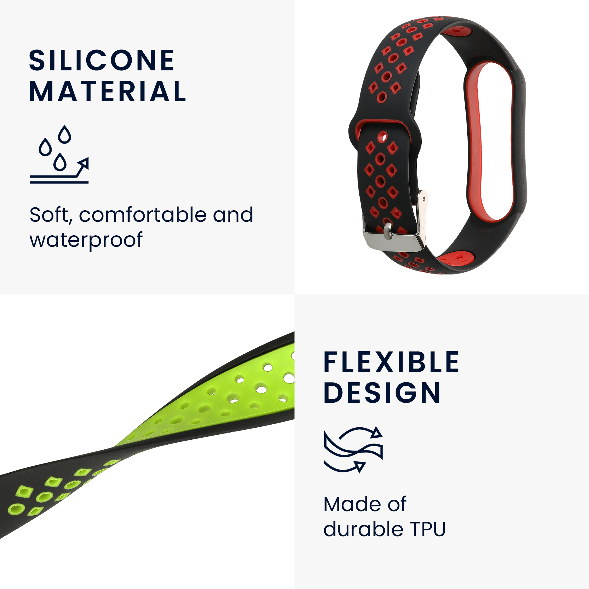 Řemínky pro Xiaomi Mi Smart Band 6 / Mi Band 6 / Band 5 kwmobile silikonové - černá / červená / černá / zelená