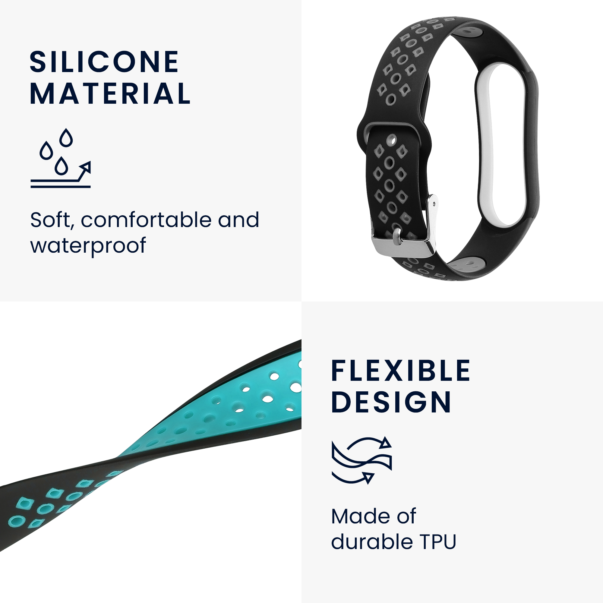 Řemínky pro Xiaomi Mi Smart Band 6 / Mi Band 6 / Band 5 kwmobile silikonové - černá / šedá / černá / modrá