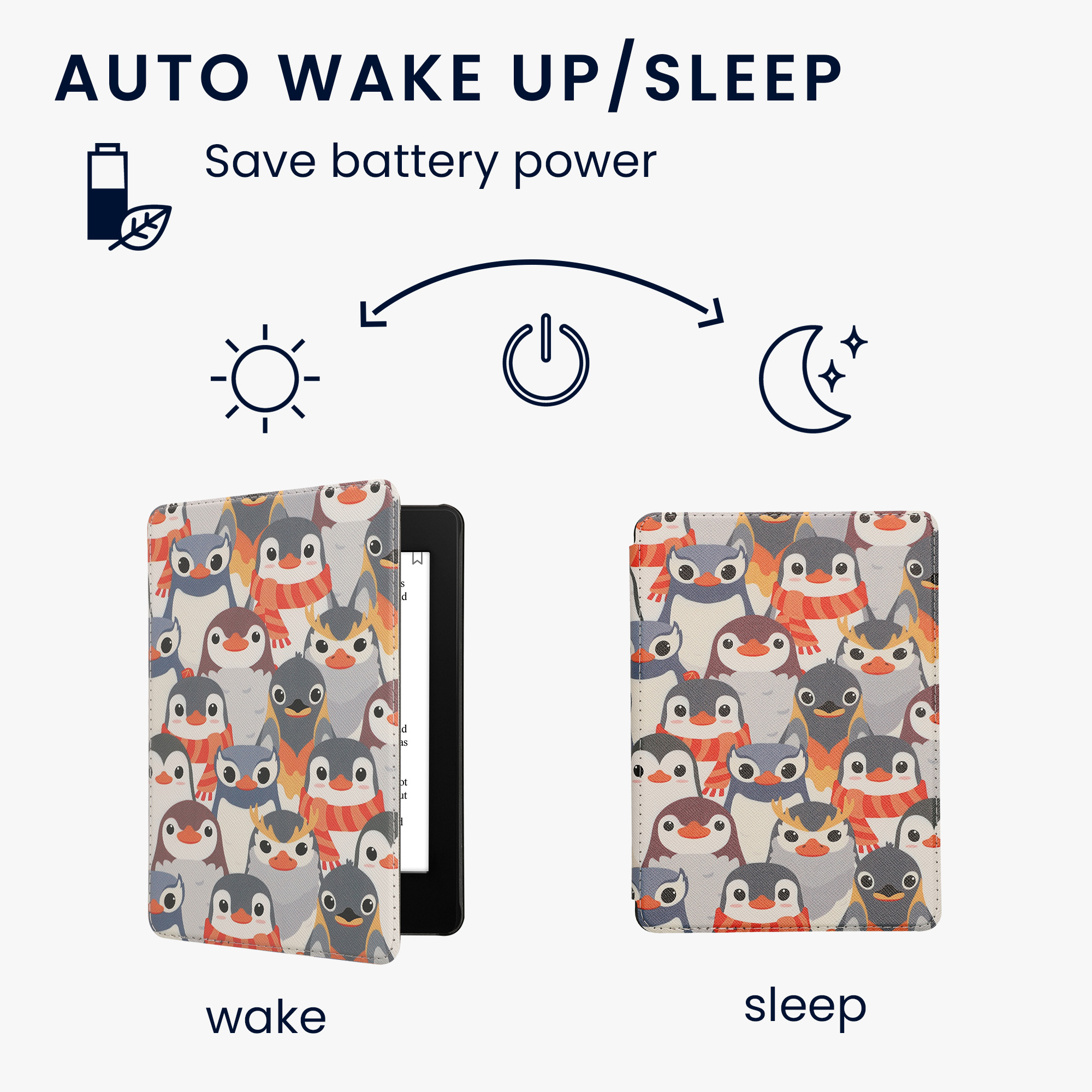 Pouzdro na čtečku kwmobile Amazon Kindle Paperwhite 11 Generation 2021 Case - Penguins šedá / žlutá / hnědá