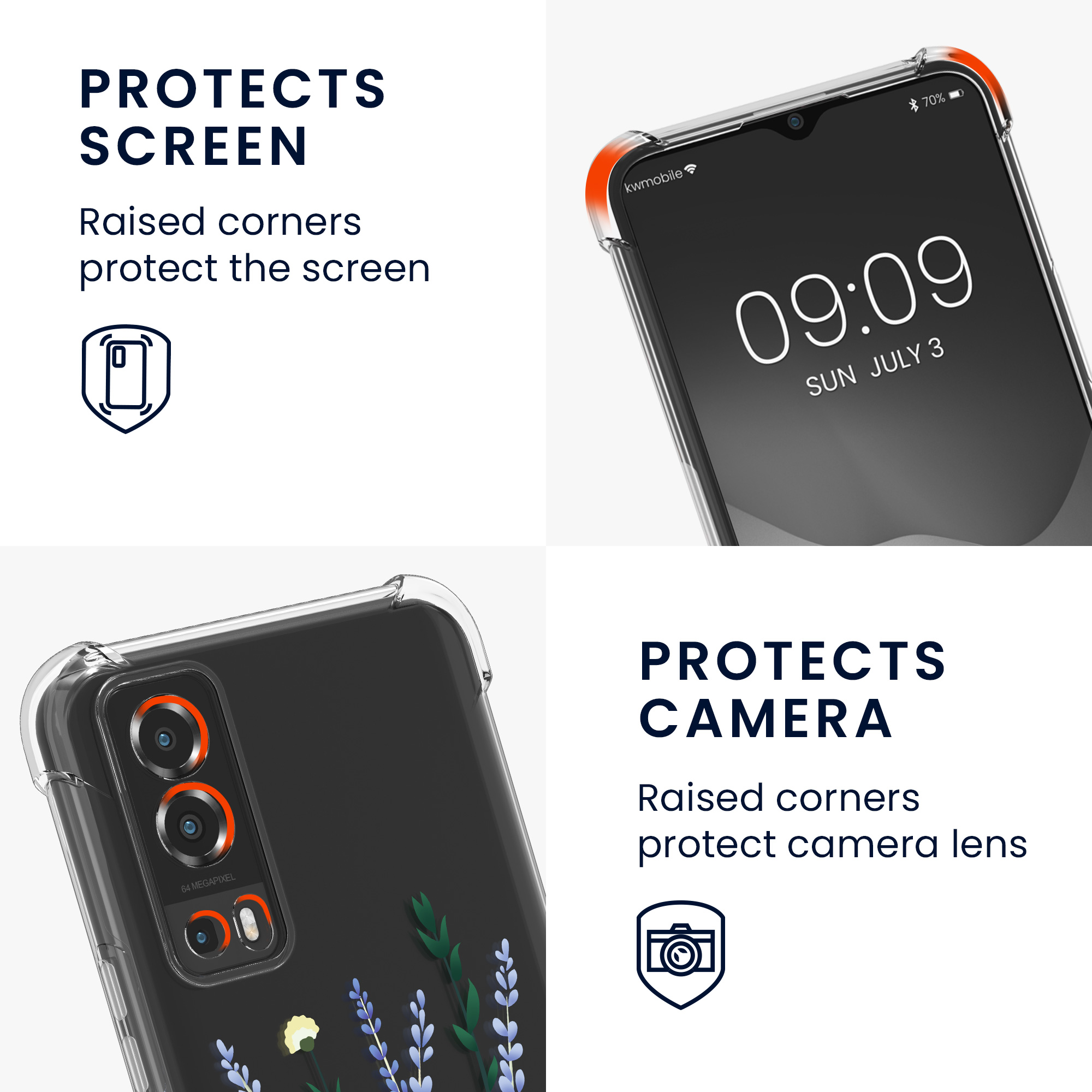 TPU kryt pro Vivo Y72 5G / Y52 5G se šňůrkou kwmobile ‑ luční květiny, levandulová / zelená / čirá