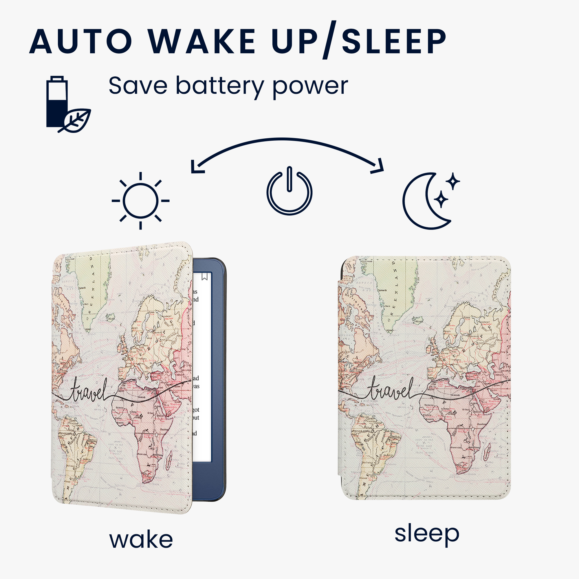 Pouzdro na čtečku kwmobile pro Amazon Kindle (2022/2024) - motiv Travel černá / vícebarevná