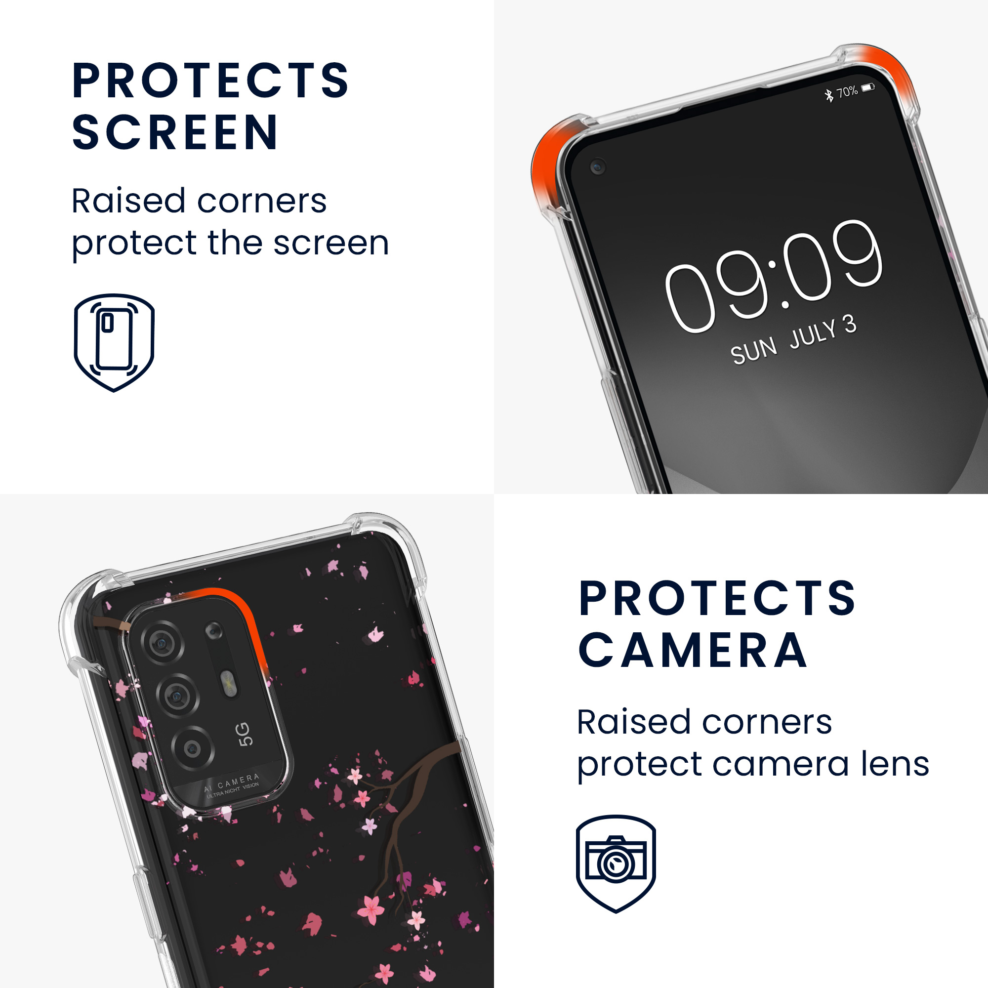 Pouzdro s popruhem (crossbody) pro Oppo A94 (5G) kwmobile - růžová (třešňové květy) / tmavě hnědá / transparentní
