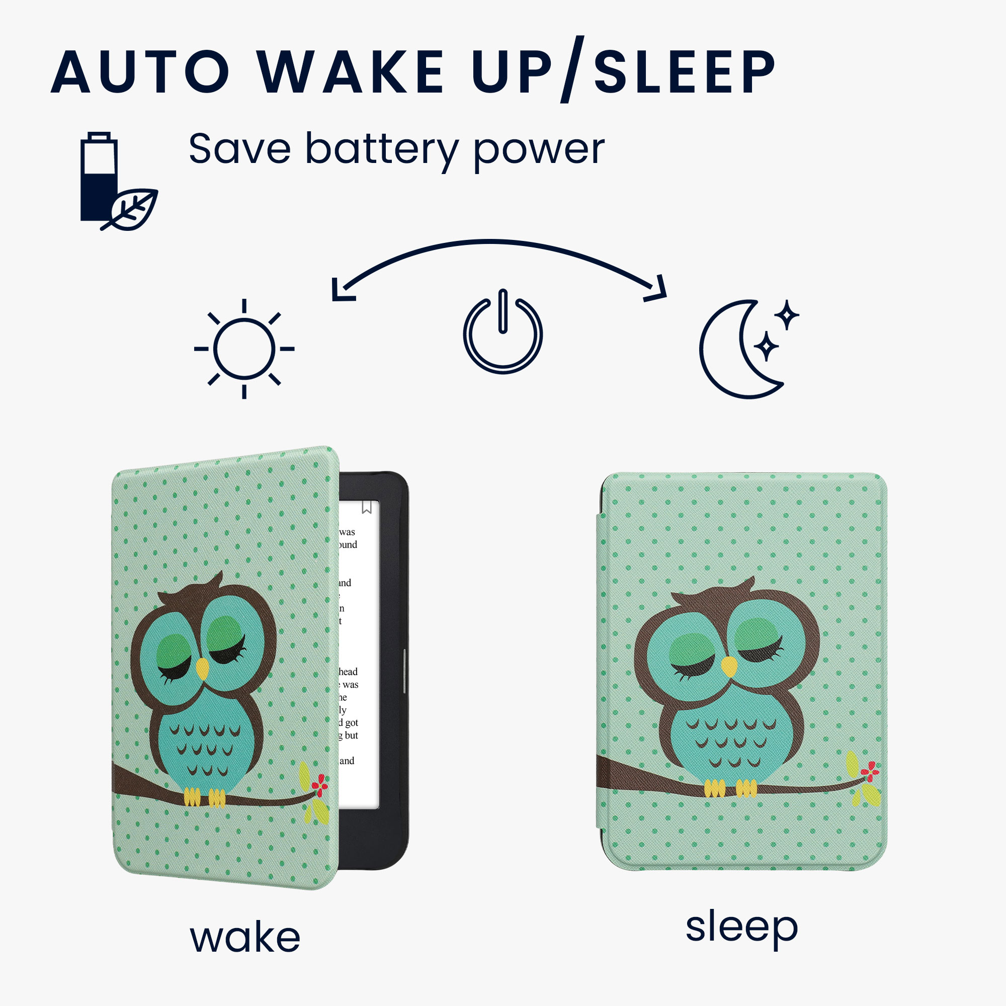 Flip pouzdro na čtečku s magnetem Kobo Clara 2E/Tolino Shine 4 Sleeping Owl tyrkysovo-hnědo-mint