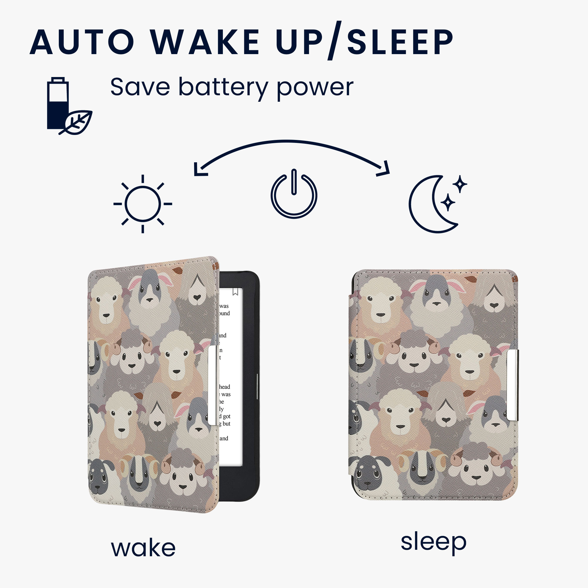 Obal pro Kobo Clara 2E / Tolino Shine 4 kwmobile - motiv ovečka s bílá / hnědá / šedá
