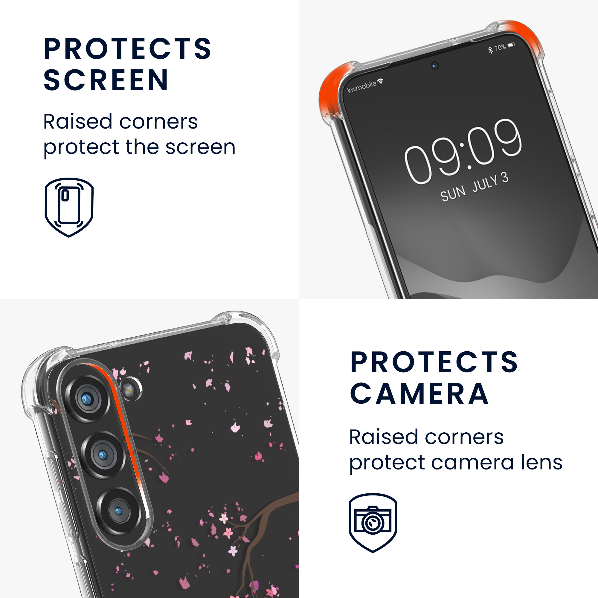 Crossbody kryt na mobil Galaxy S23 Plus kwmobile růžové třešňové květy / tmavě hnědá / transparentní