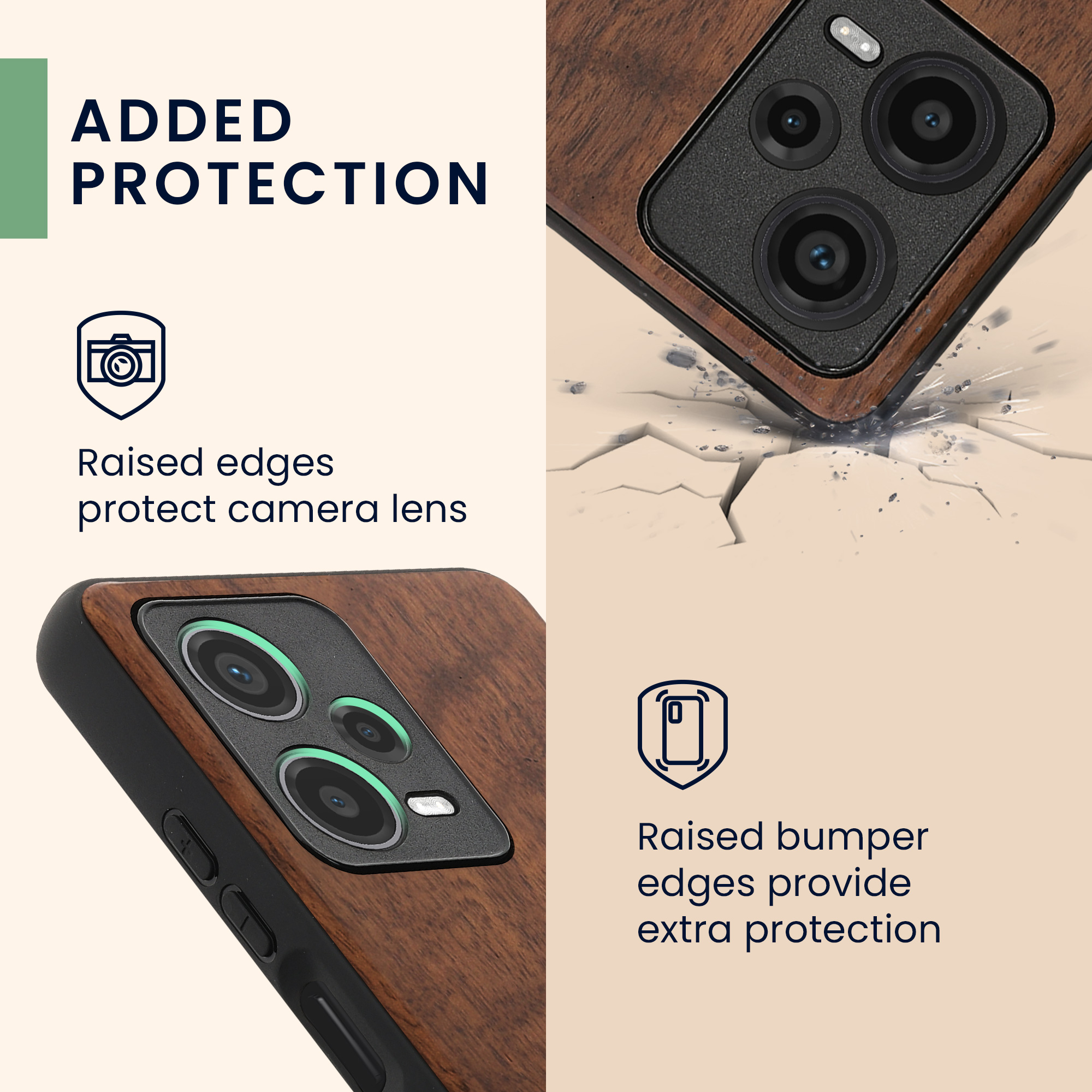 Dřevěný kryt pro Xiaomi Redmi Note 12 Pro Plus 5G s nárazuvzdorným TPU rámečkem kwmobile ‑ tmavě hnědá