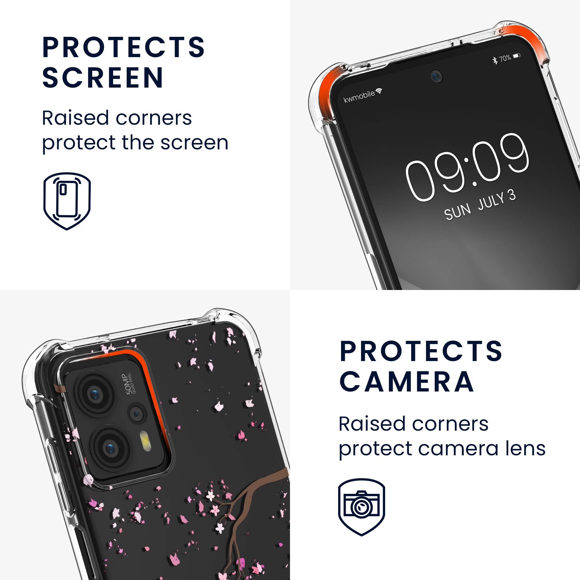 Kryt s popruhem kwmobile pro Motorola Moto G23 / Moto G13 - Růžové třešňové květy / tmavě hnědá / transparentní