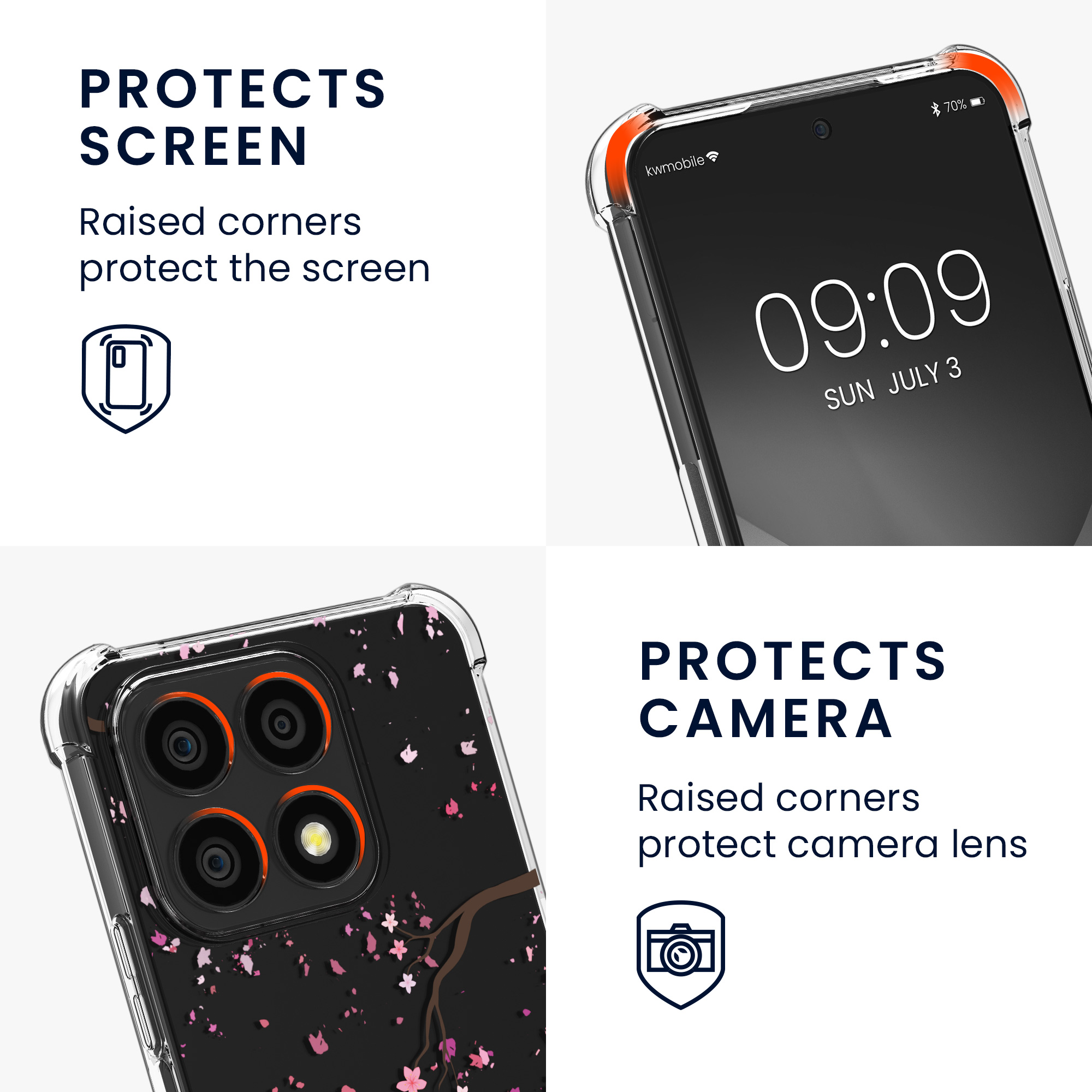 Pouzdro s popruhem (crossbody) pro HONOR X8a kwmobile - růžová (třešňové květy) / tmavě hnědá / transparentní