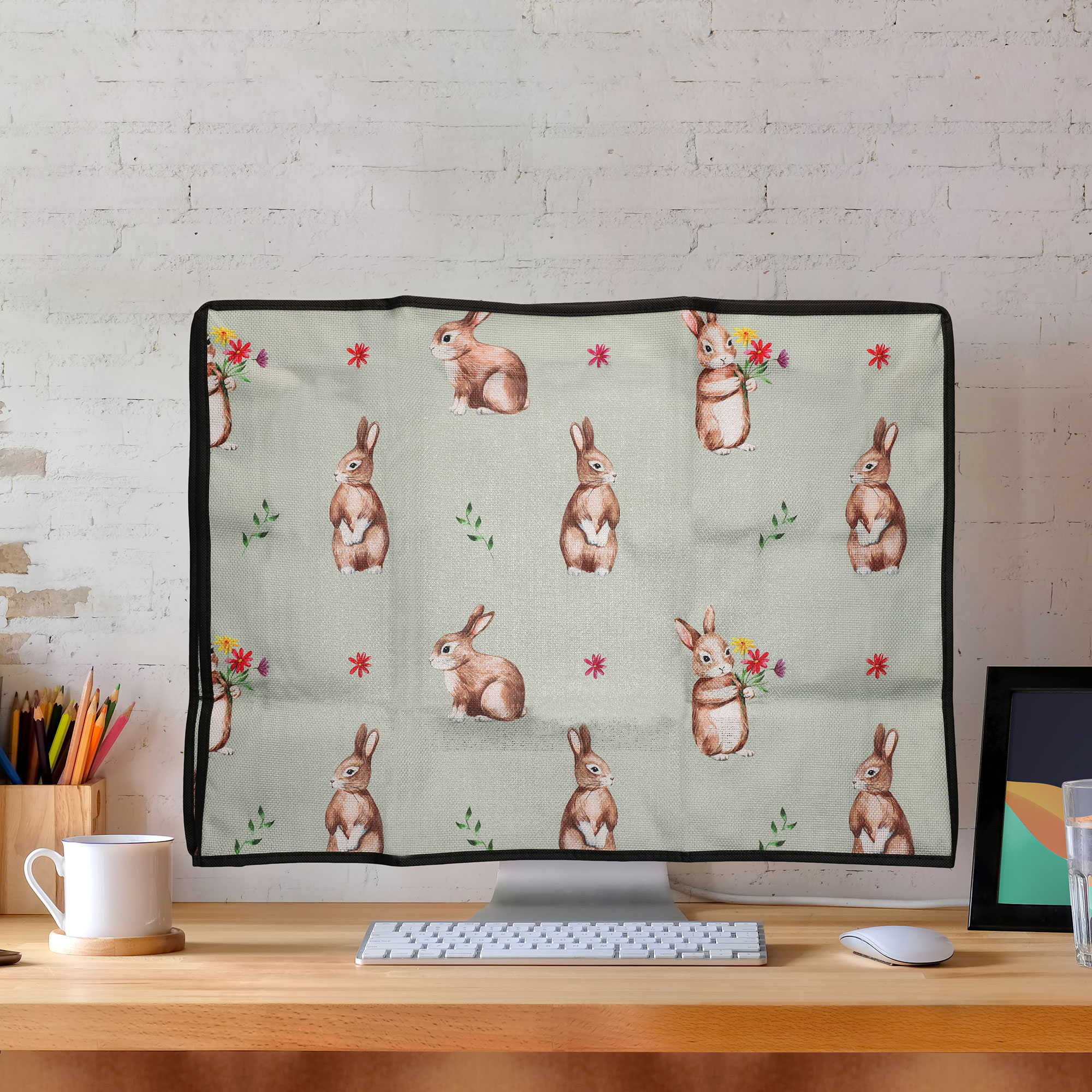 Obal na monitor 24-26" kwmobile motiv králíků a květin