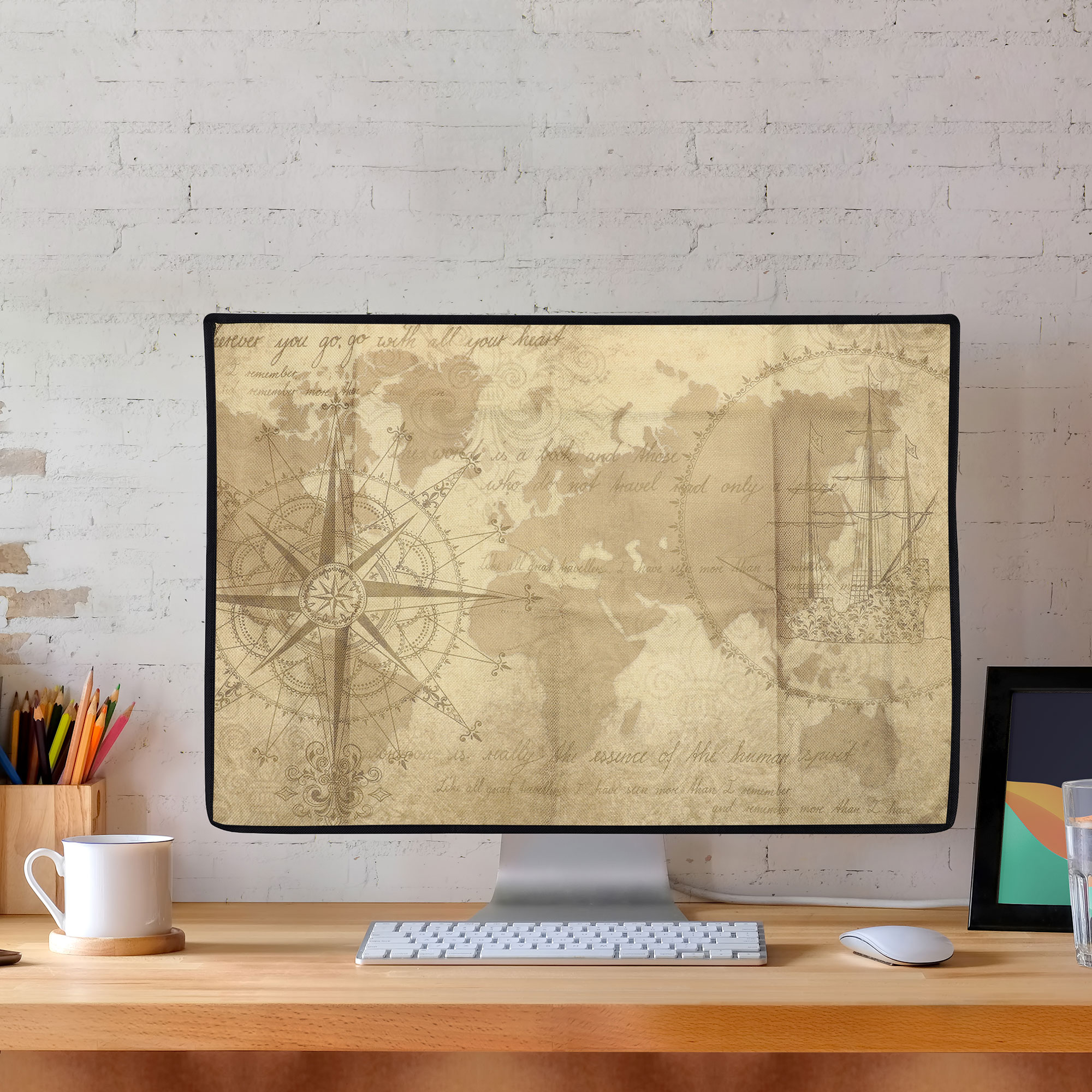 Ochranný kryt proti prachu pro 27-28" monitor kwmobile - cestovní vintage hnědá / světle hnědá