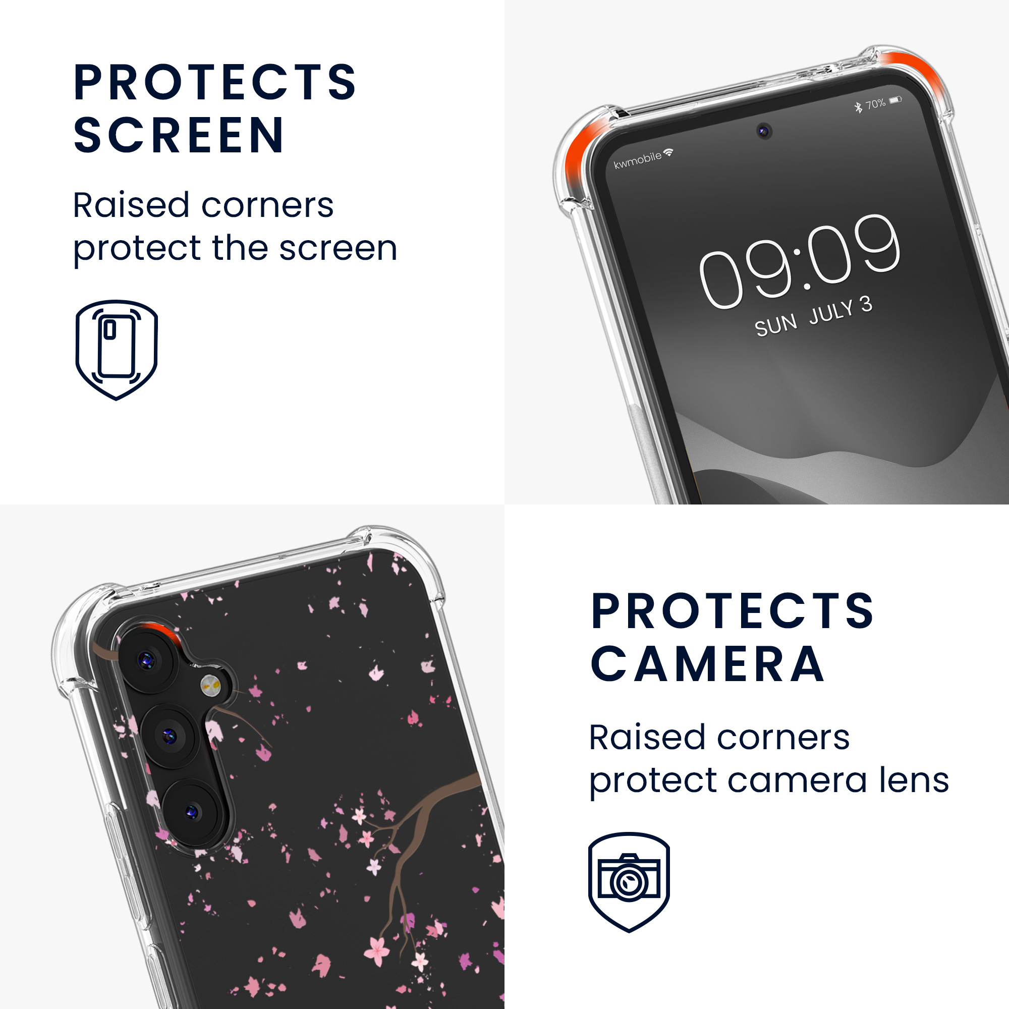 Crossbody kryt na mobil Samsung Galaxy A34 5G kwmobile Cherry Blossoms růžovo-tmavě hnědo-transparentní