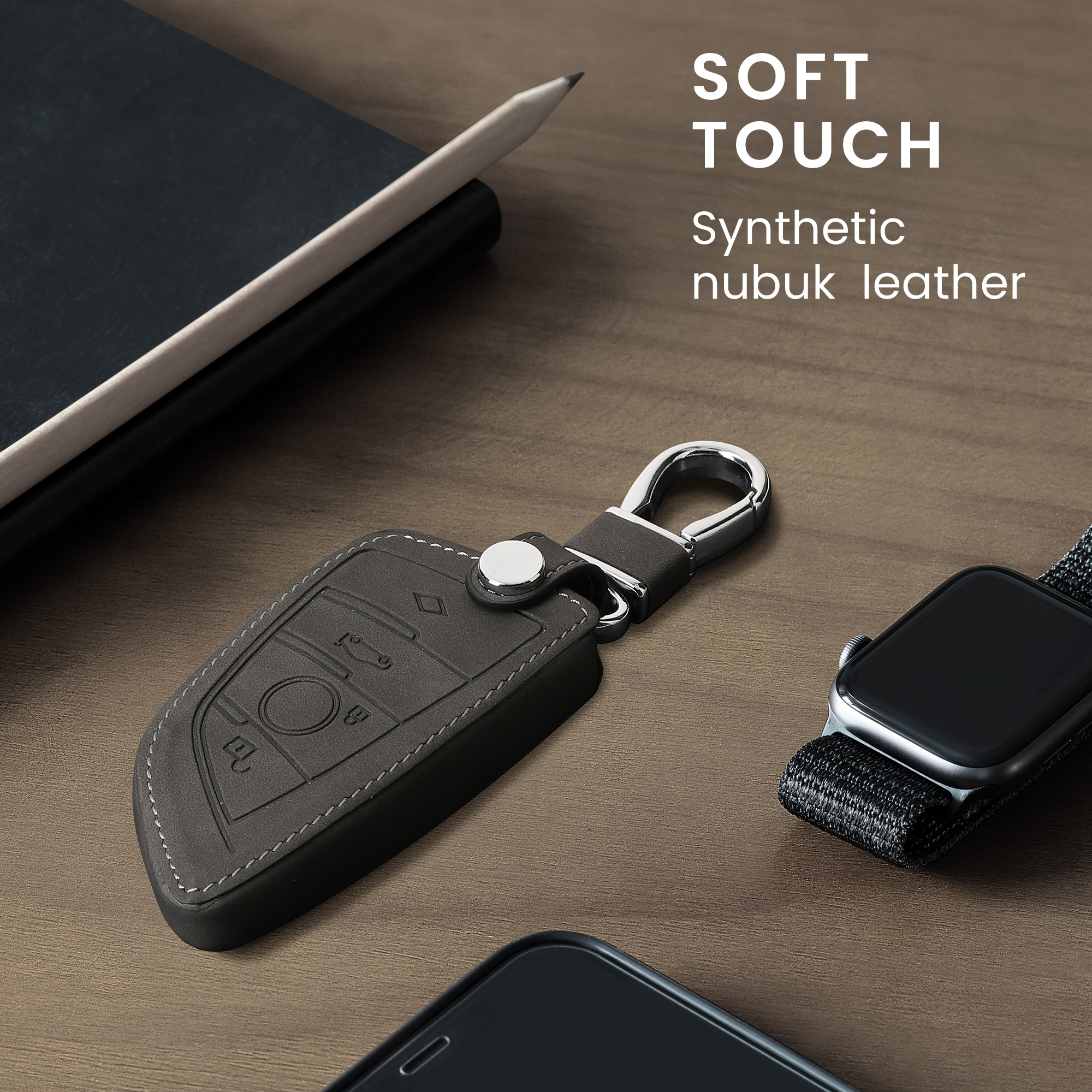 Peněženkový obal ze syntetické kůže na klíč BMW Smart Key se 3 tlačítky kwmobile ‑ tmavě šedá
