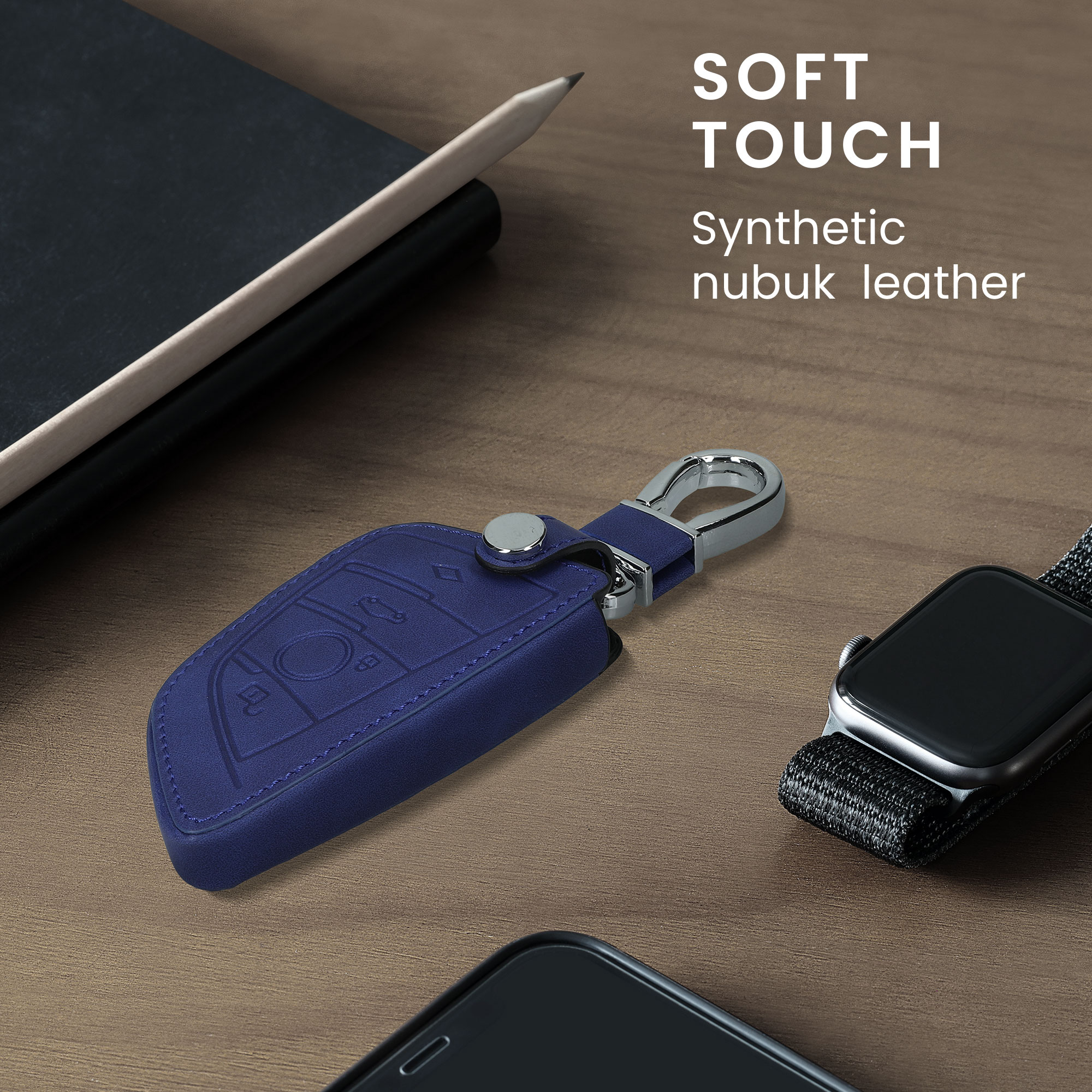 Peněženkové pouzdro na klíč od auta BMW 3 tlačítka Smart Key tmavě modré