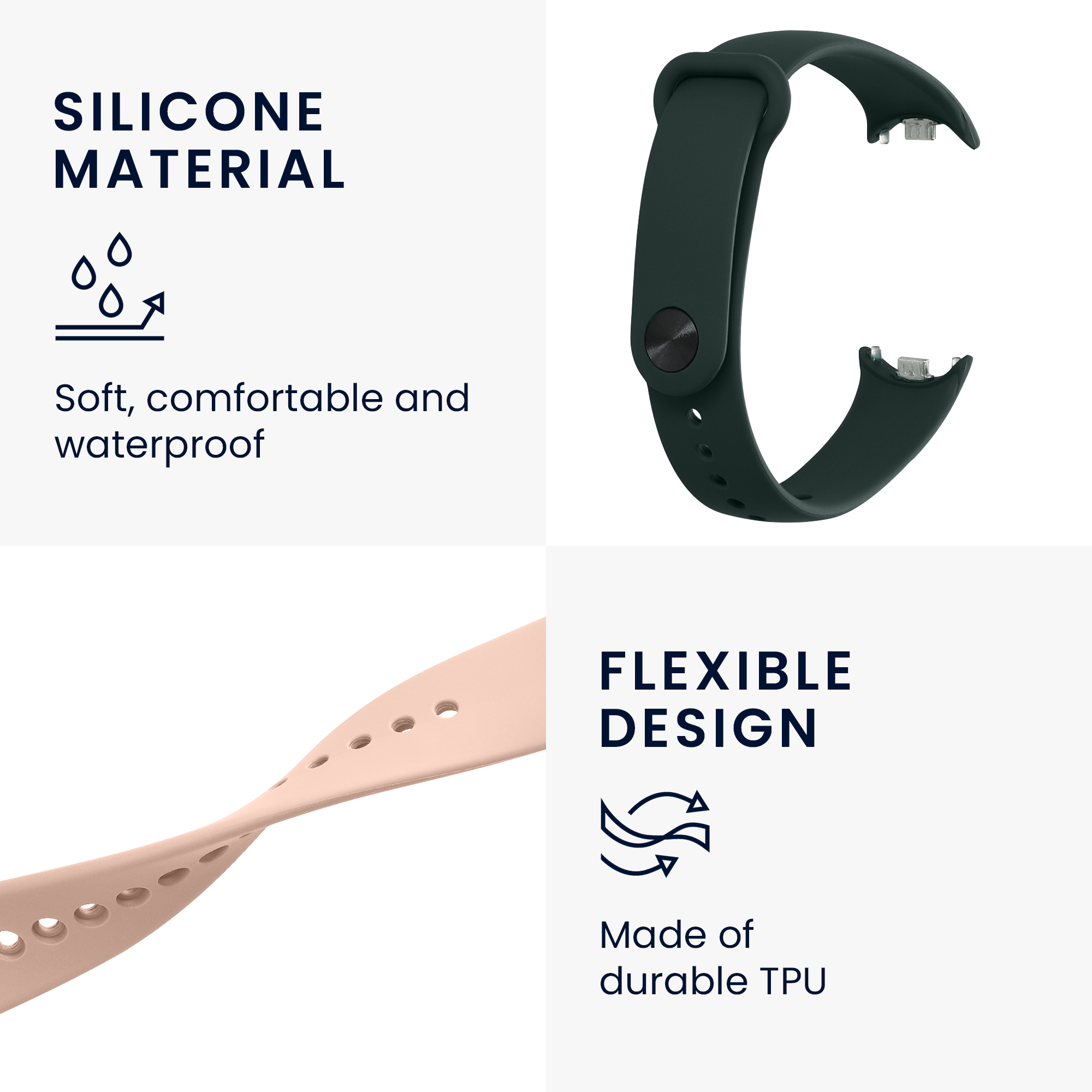 2 ks Řemínek kwmobile Xiaomi Mi, tmavě zelená / pudrově růžová