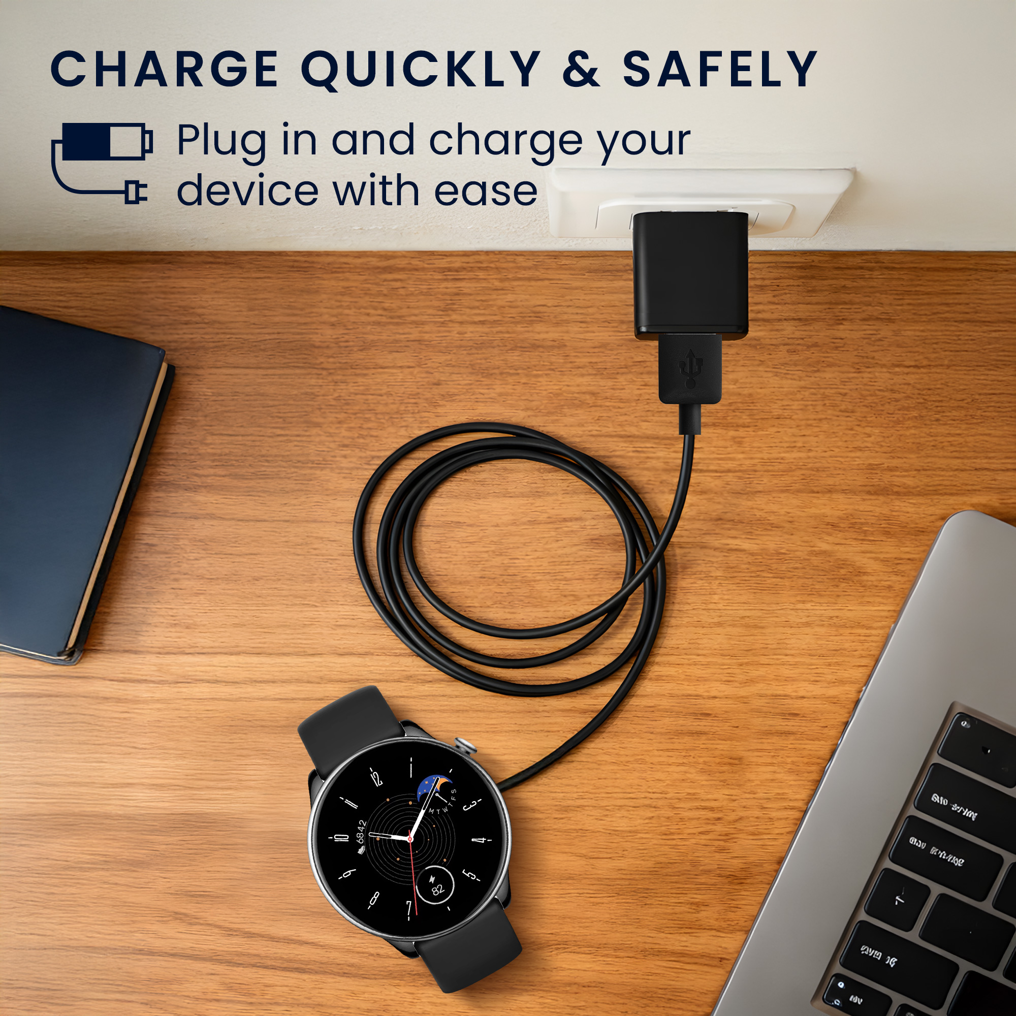 Nabíjecí kabel pro Huami Amazfit GTR Mini / GTS 4 Mini / GTS 2 Mini / Active Edge / T-Rex Pro kwmobile USB-C - černá