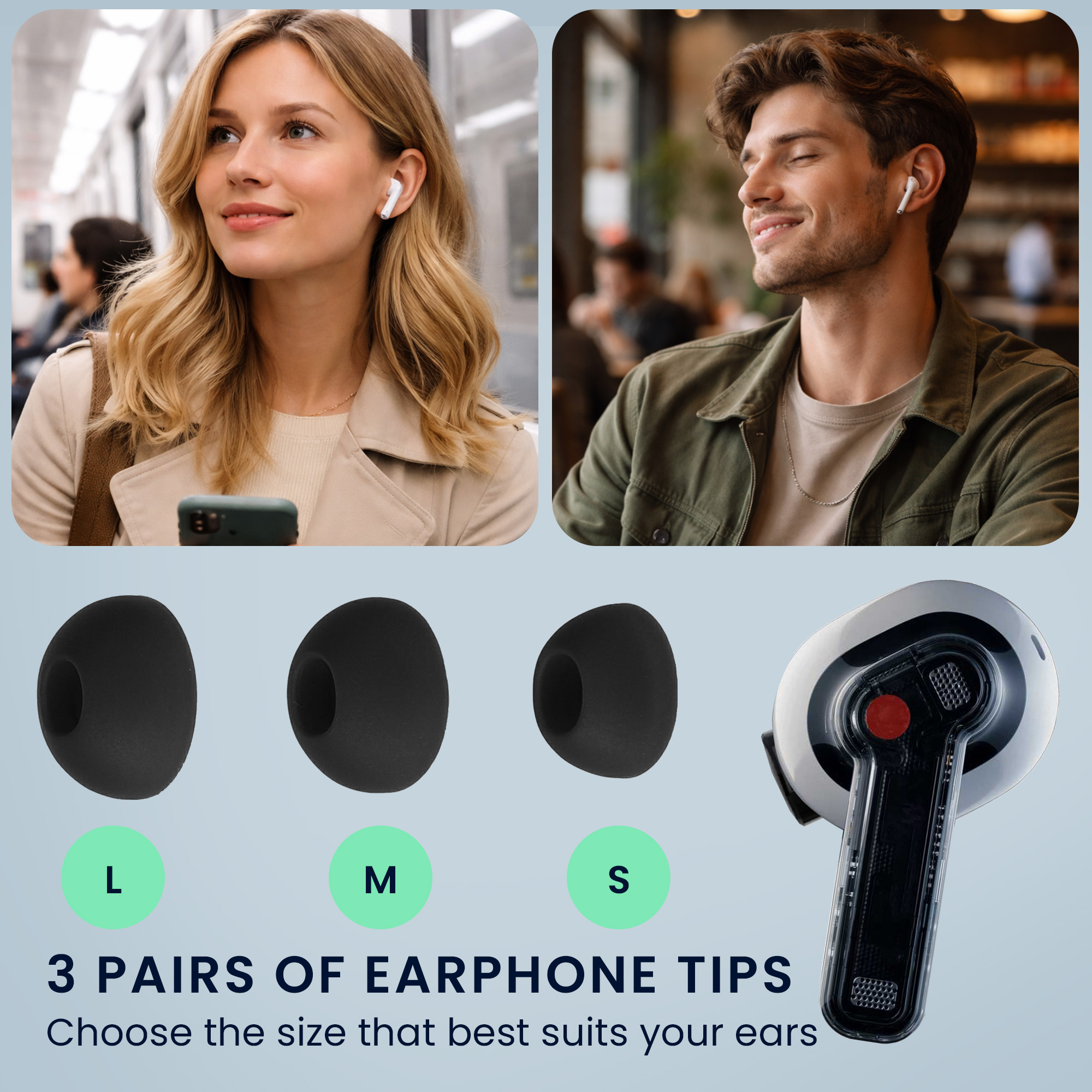 Náhradní špunty kwmobile pro Nothing ear (2), černá