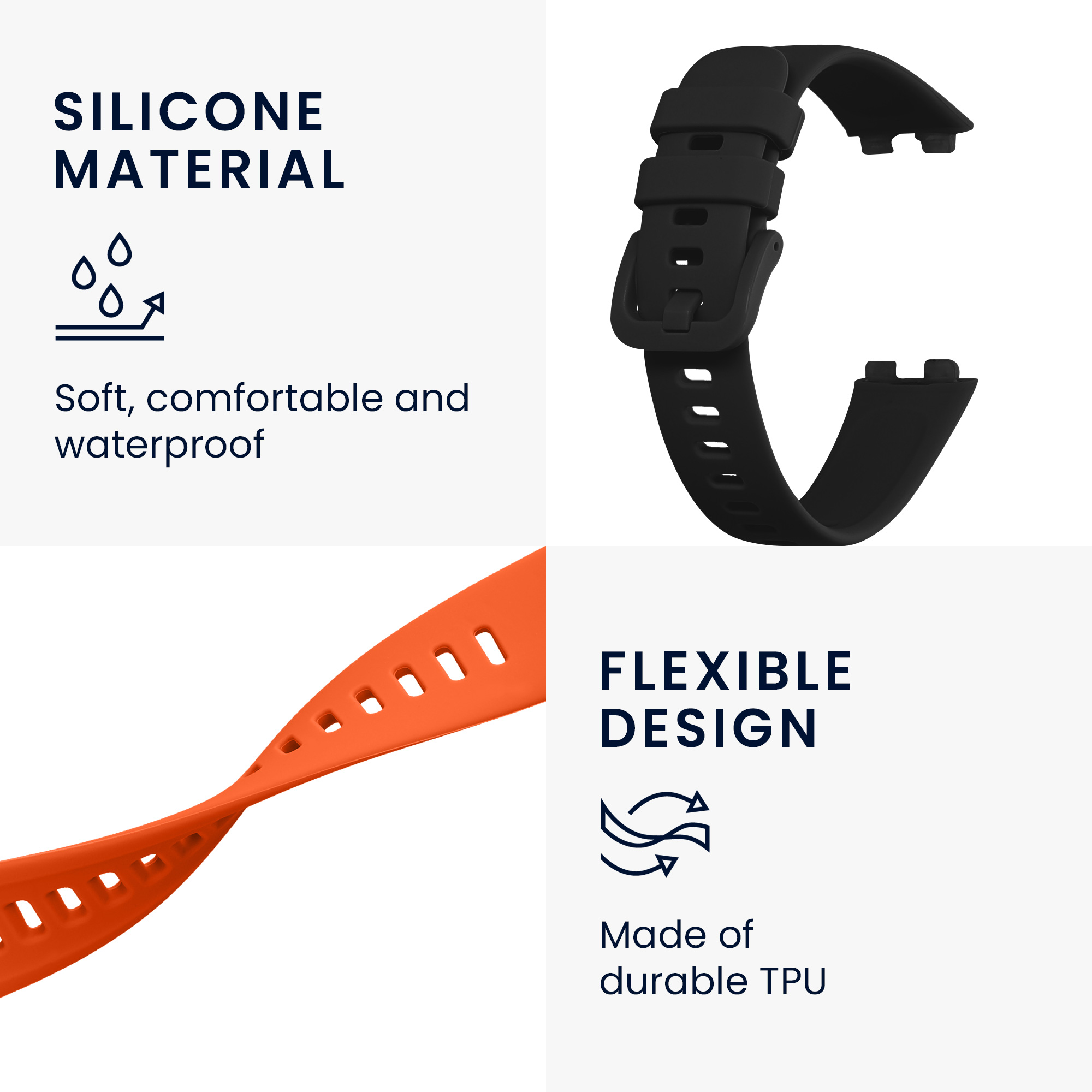 Řemínky pro Huawei Band 10 / 9 / 8 kwmobile silikonové - černá / oranžová