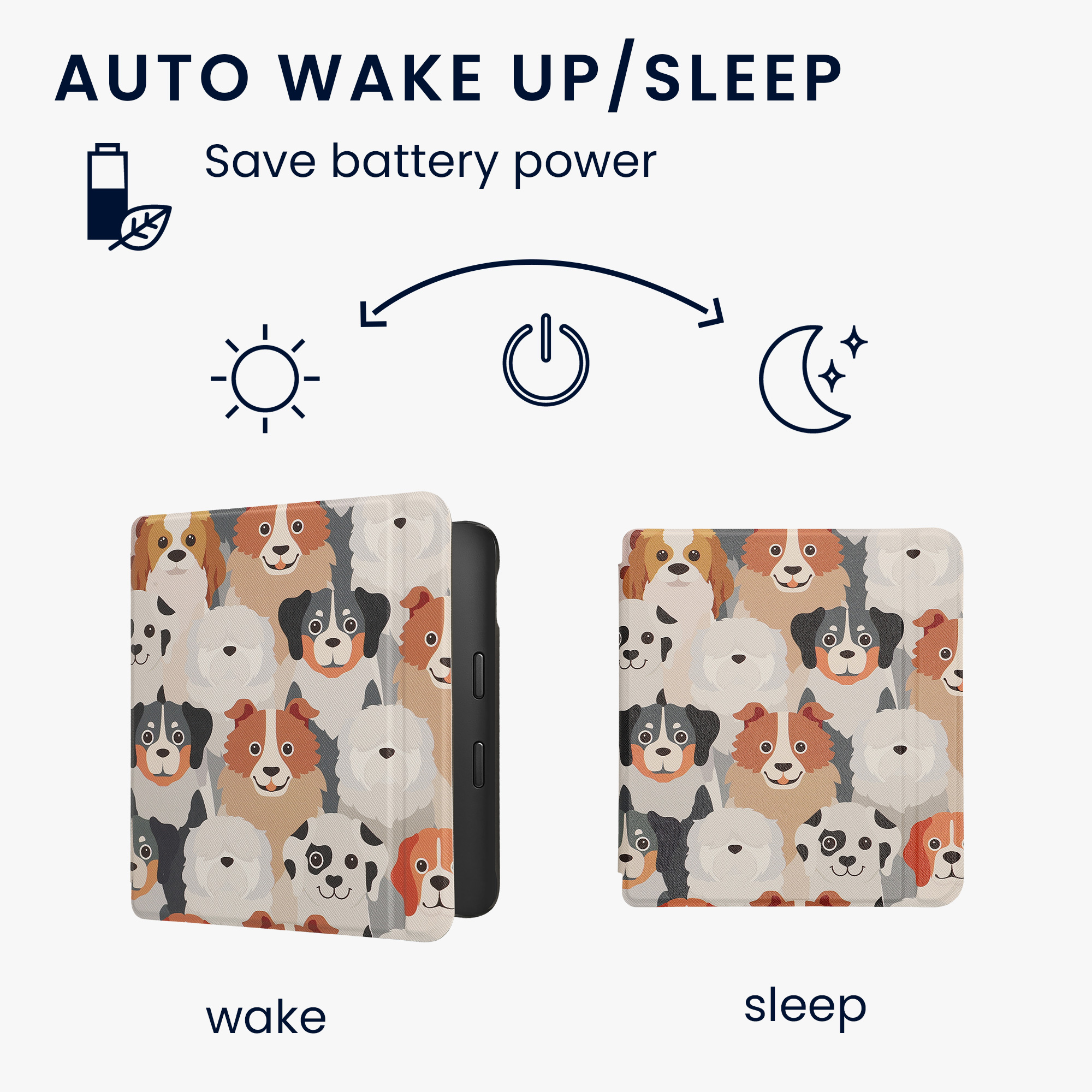 kwmobile pouzdro na čtečku Kobo Libra 2, Dogs with bílá / světle hnědá / šedá