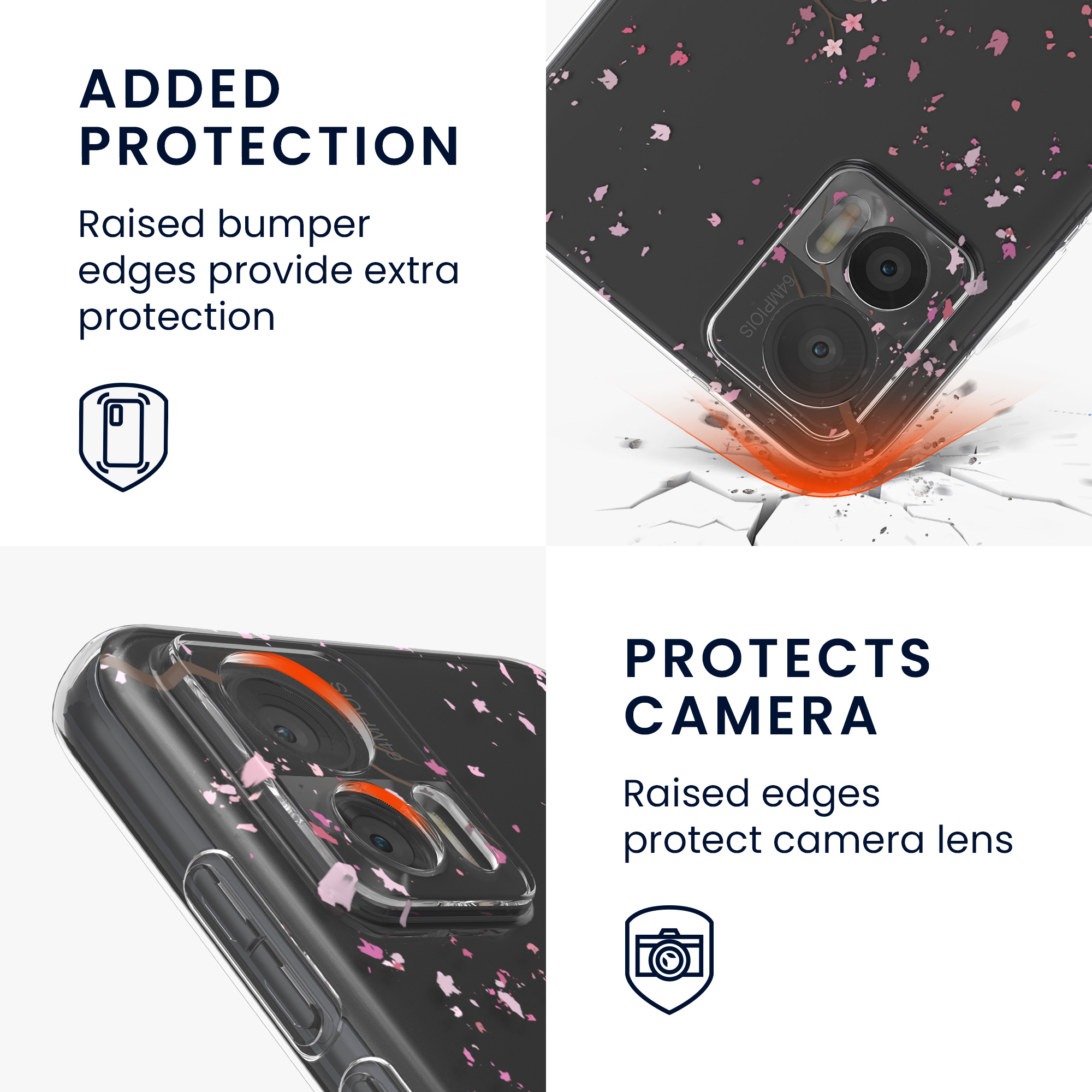 Čirý TPU kryt pro Motorola Edge 30 Neo kwmobile ‑ třešňové květy, růžová / tmavě hnědá / čirá