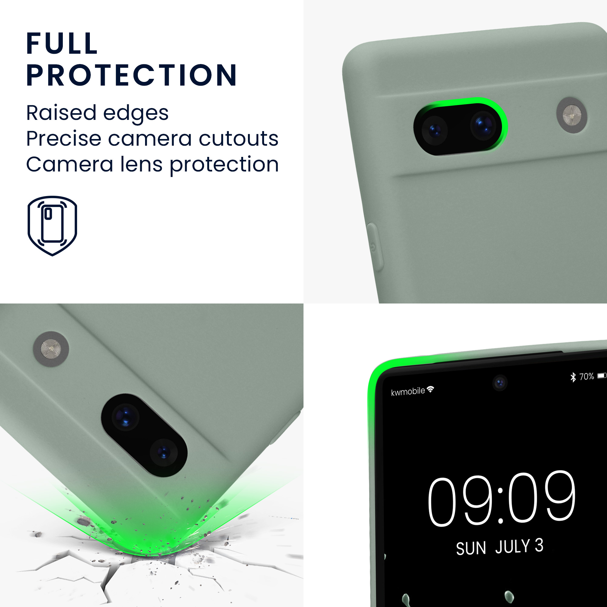 TPU kryt kwmobile Google Pixel 7a - tlumeně zelený Rainwashed Green