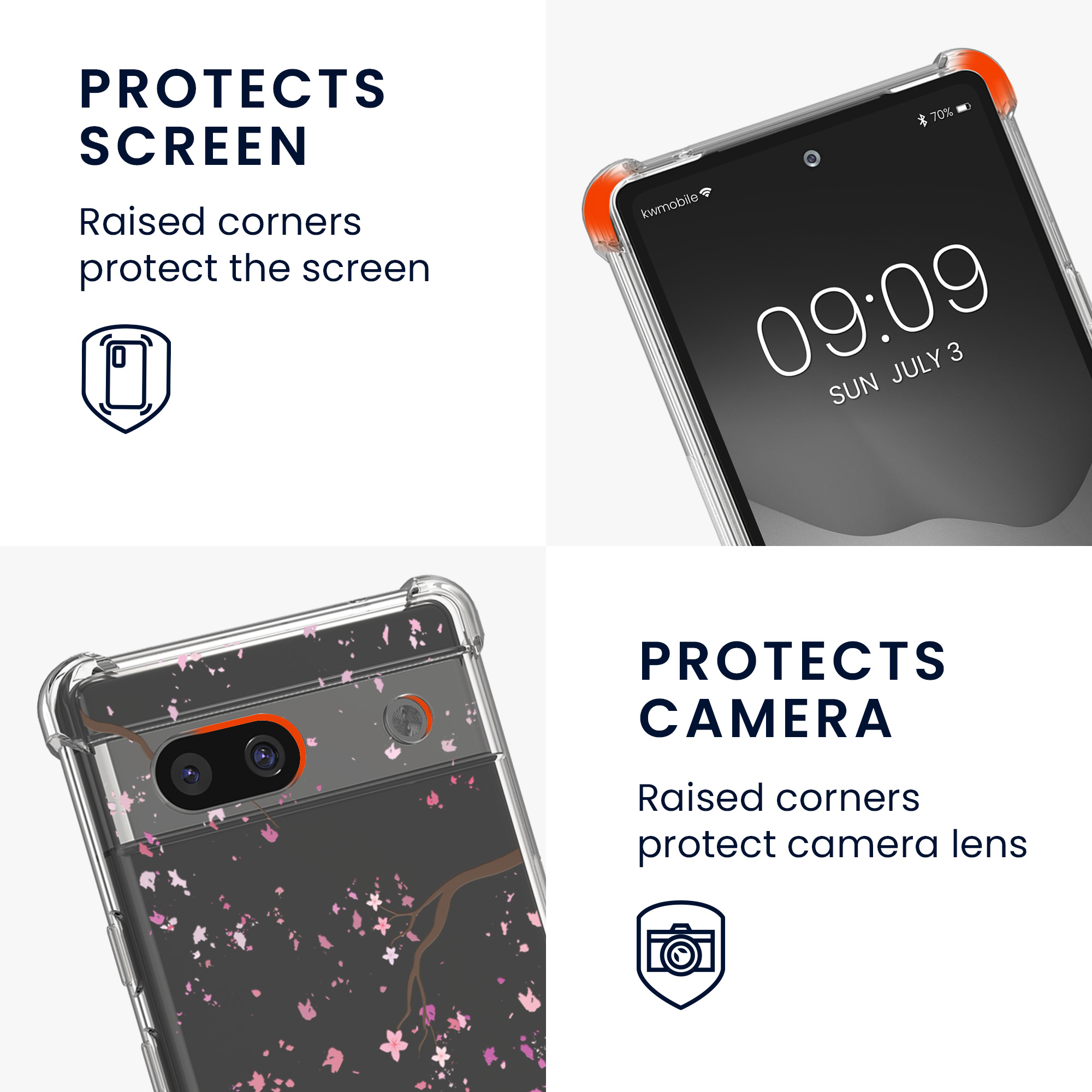 Crossbody kryt kwmobile Google Pixel 7a - Cherry Blossoms Pink / Dark Brown / Transparent