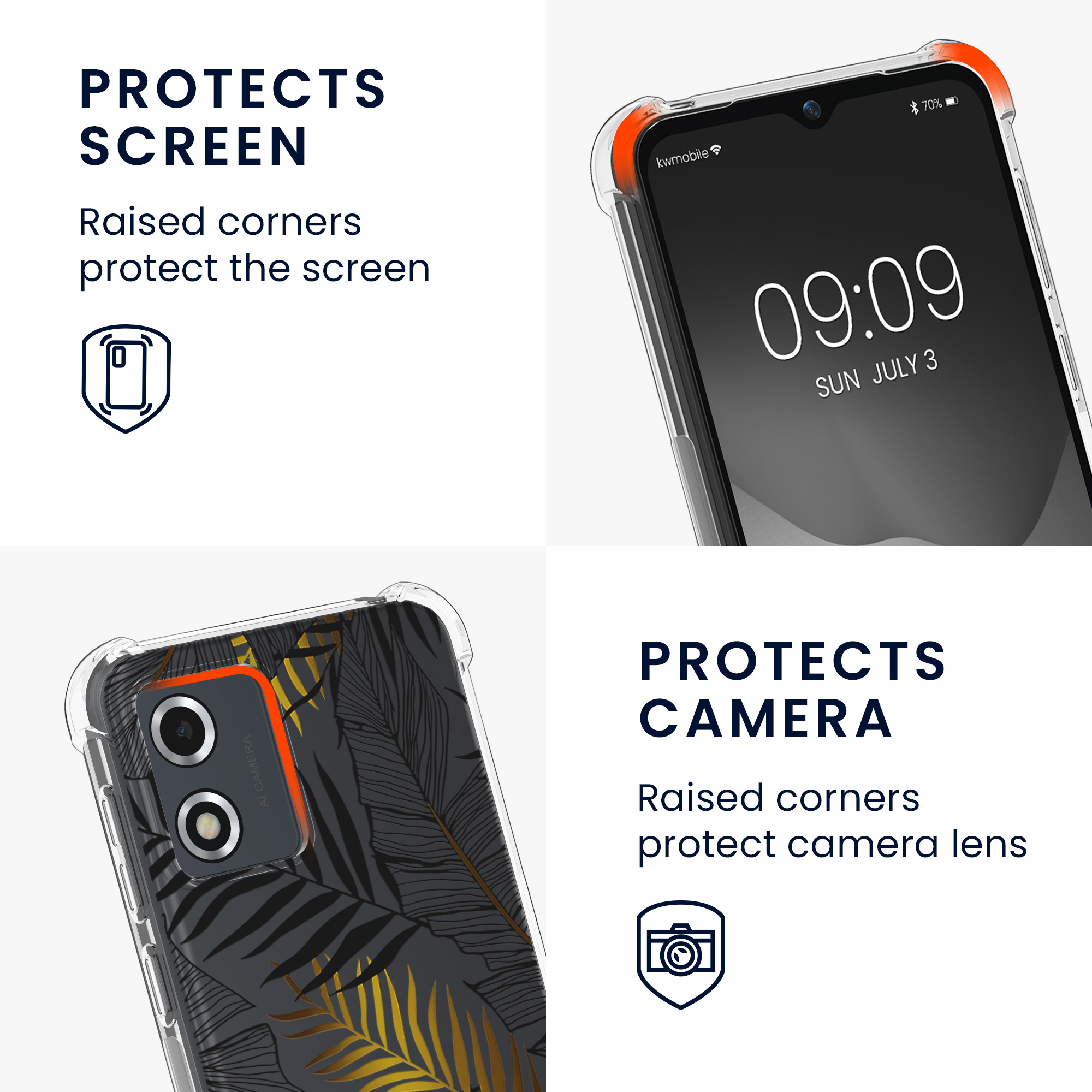 Kryt s popruhem kwmobile pro Motorola Moto E13 - Zlaté palmové listy / šedá / transparentní