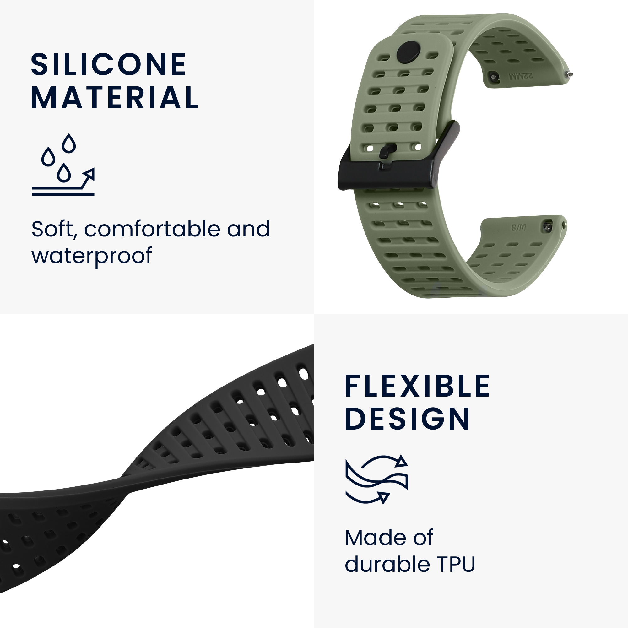 Silikonový řemínek Suunto 9 Peak Pro / 9 Peak / 5 Peak / Vertical kwmobile 2 ks černá / pastelová zelená