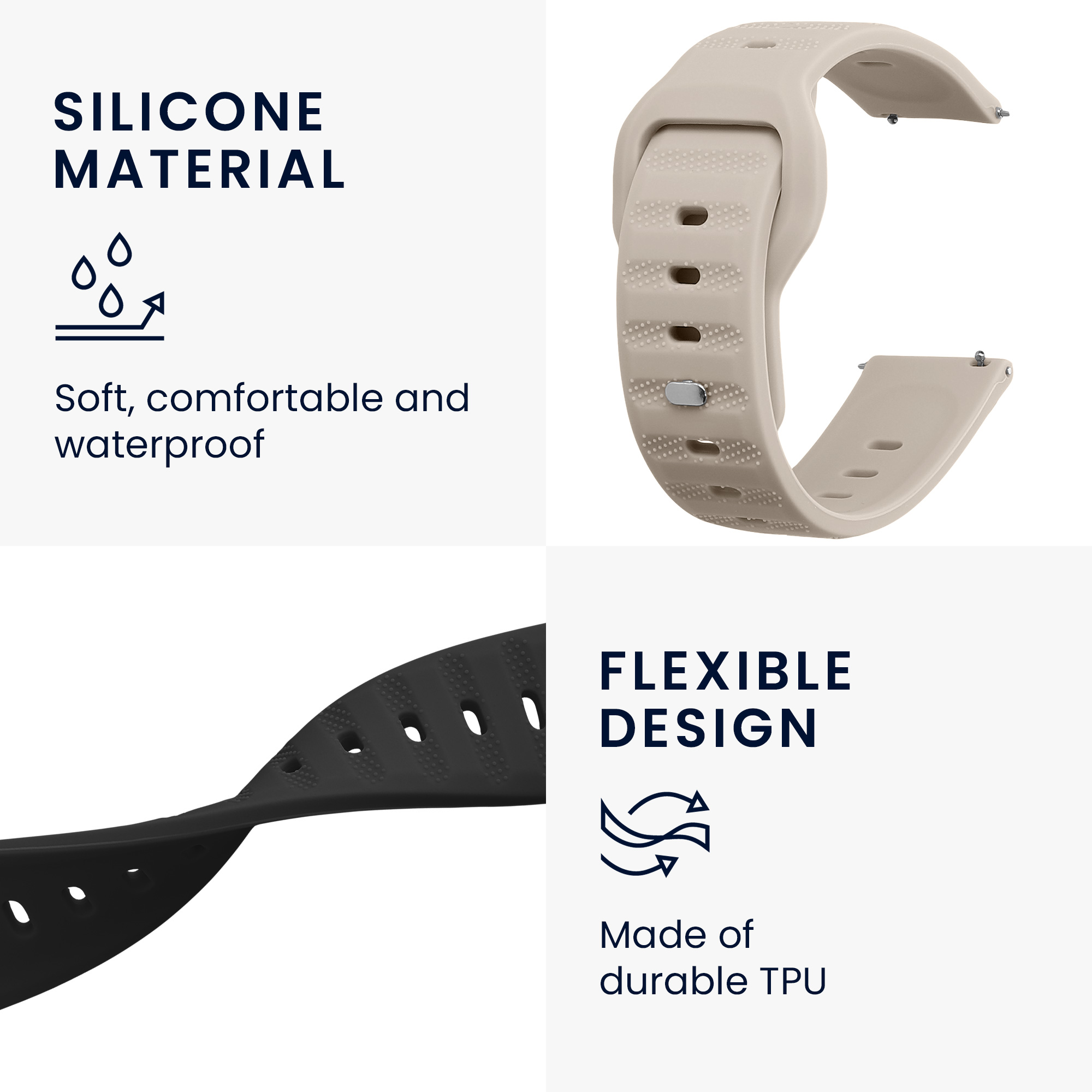 Řemínky pro Garmin Venu Sq Music / Sq kwmobile silikonové - matná černá / béžová