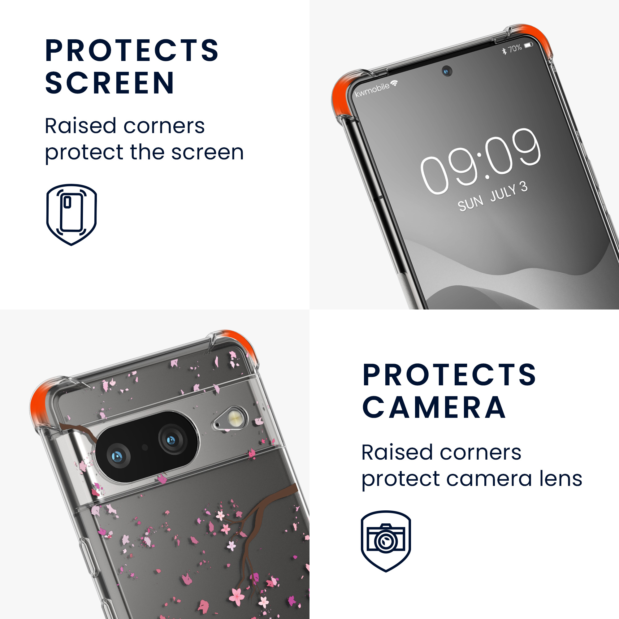 Crossbody kryt kwmobile pro Google Pixel 8 - třešňové květy - růžové / tmavě hnědé / transparentní
