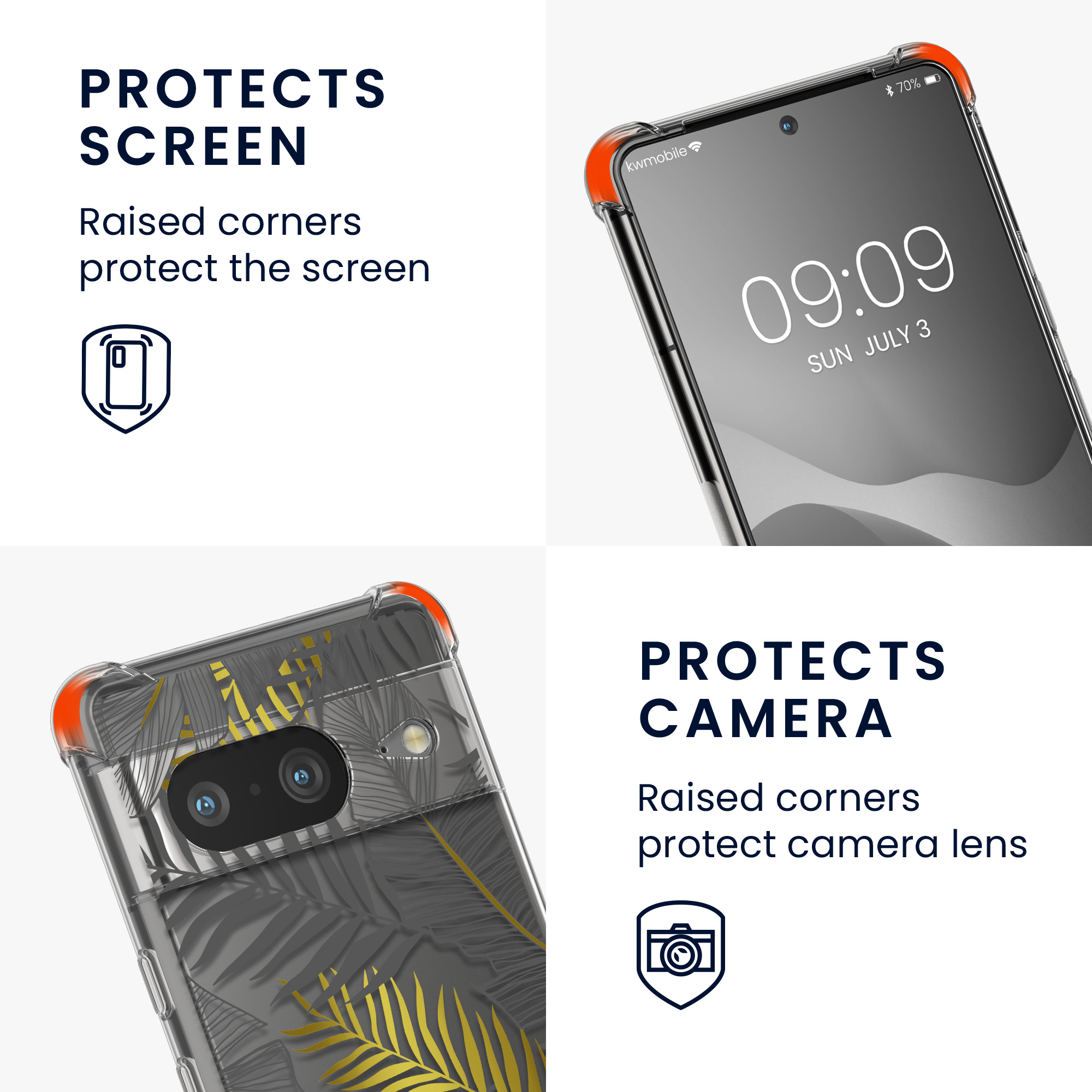 Crossbody kryt kwmobile pro Google Pixel 8 - palmové listy - žluté / šedé / transparentní