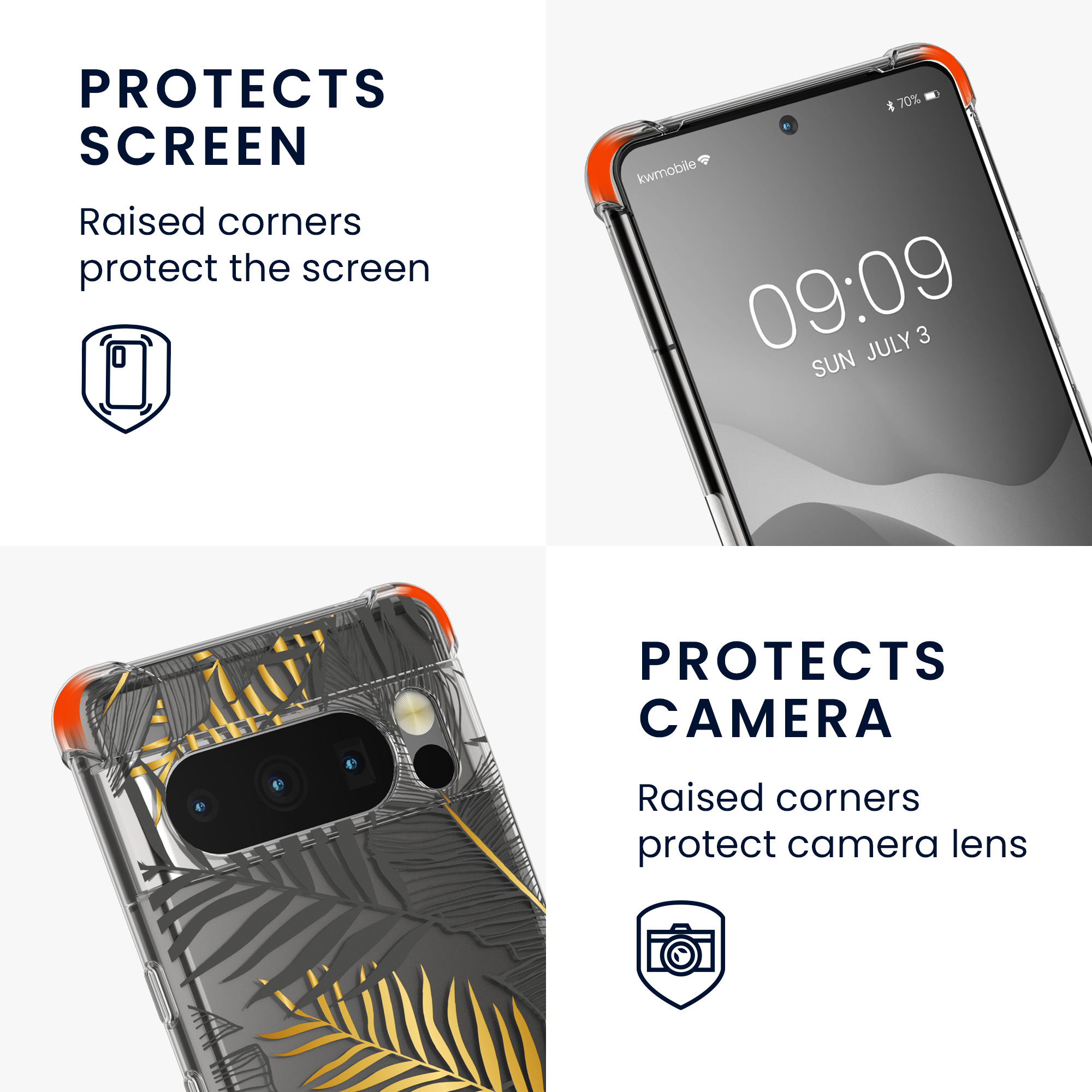 Pouzdro s popruhem (crossbody) pro Google Pixel 8 Pro kwmobile - motiv palmové listy žlutá / šedá / transparentní