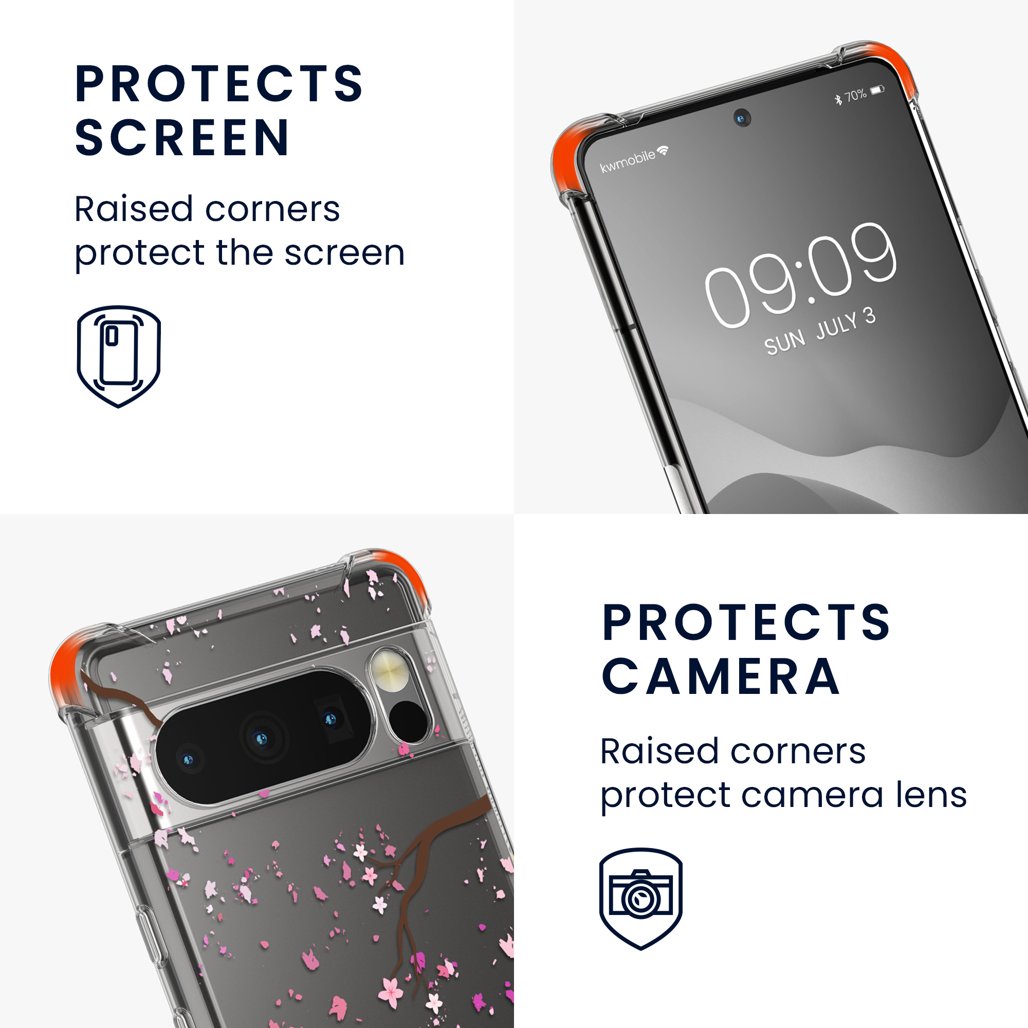 TPU kryt pro Google Pixel 8 Pro se šňůrkou kwmobile ‑ třešňové květy, růžová / tmavě hnědá / čirá